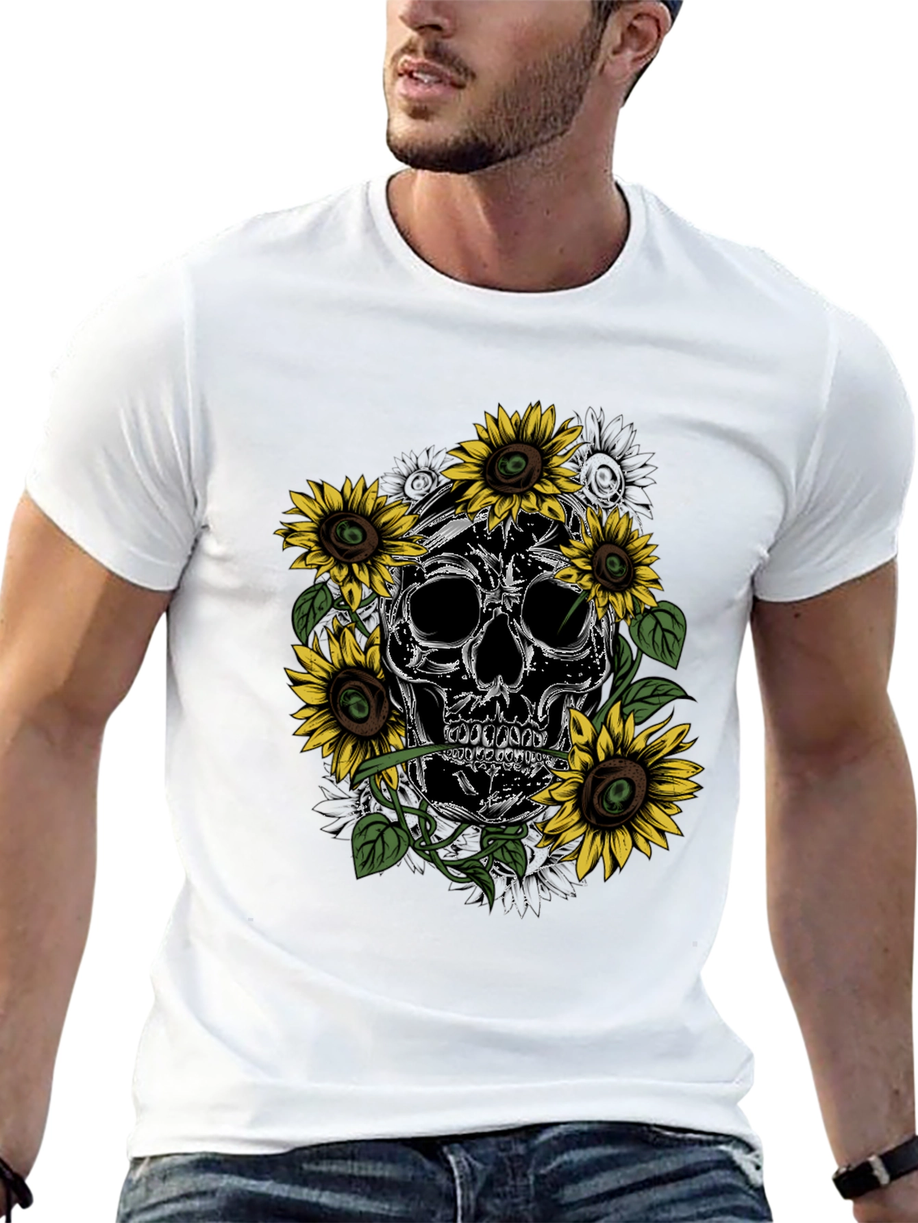 Skull & Sunflower Graphic Tee - Mens Black T-Shirt