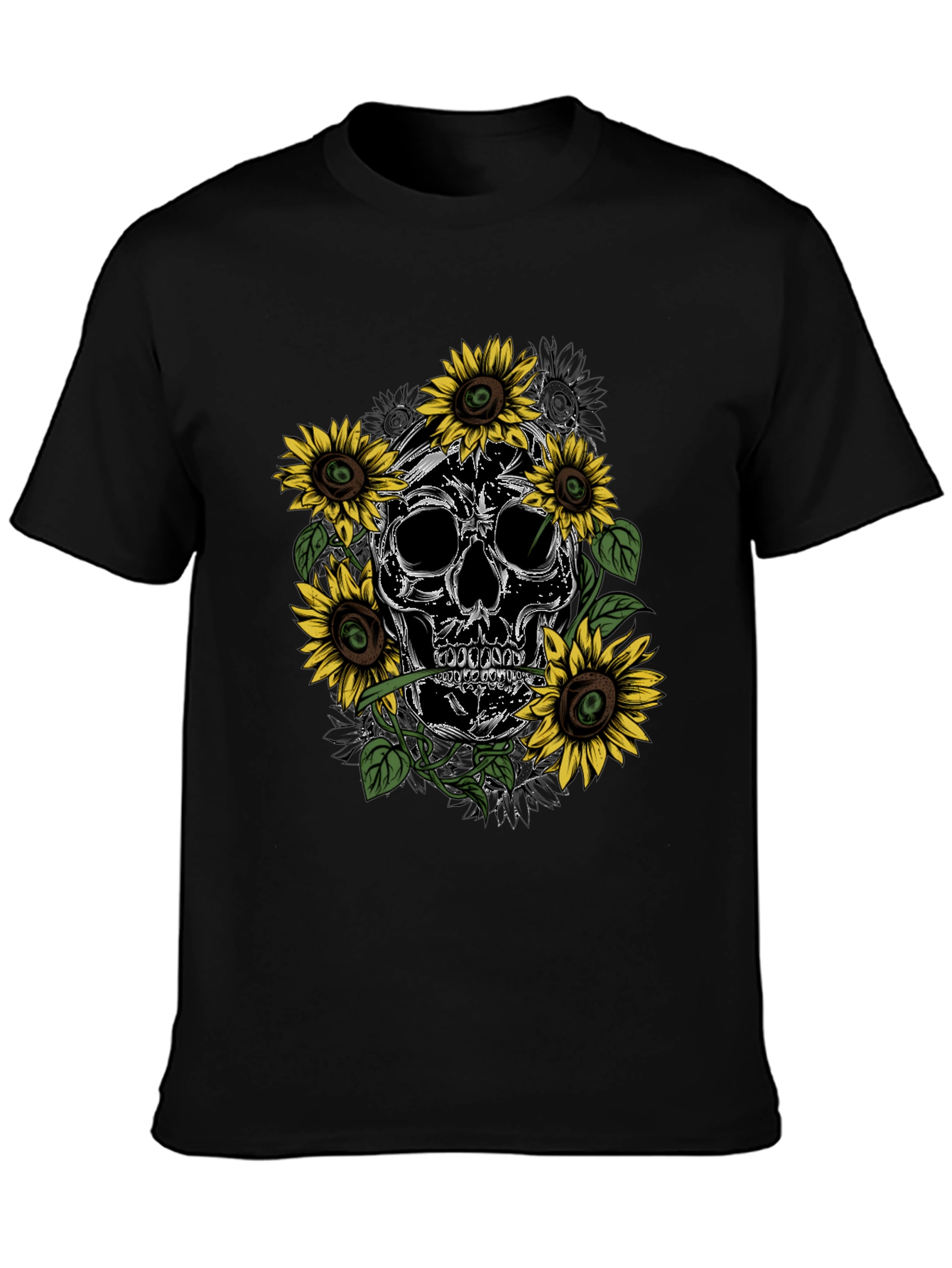 Skull & Sunflower Graphic Tee - Mens Black T-Shirt