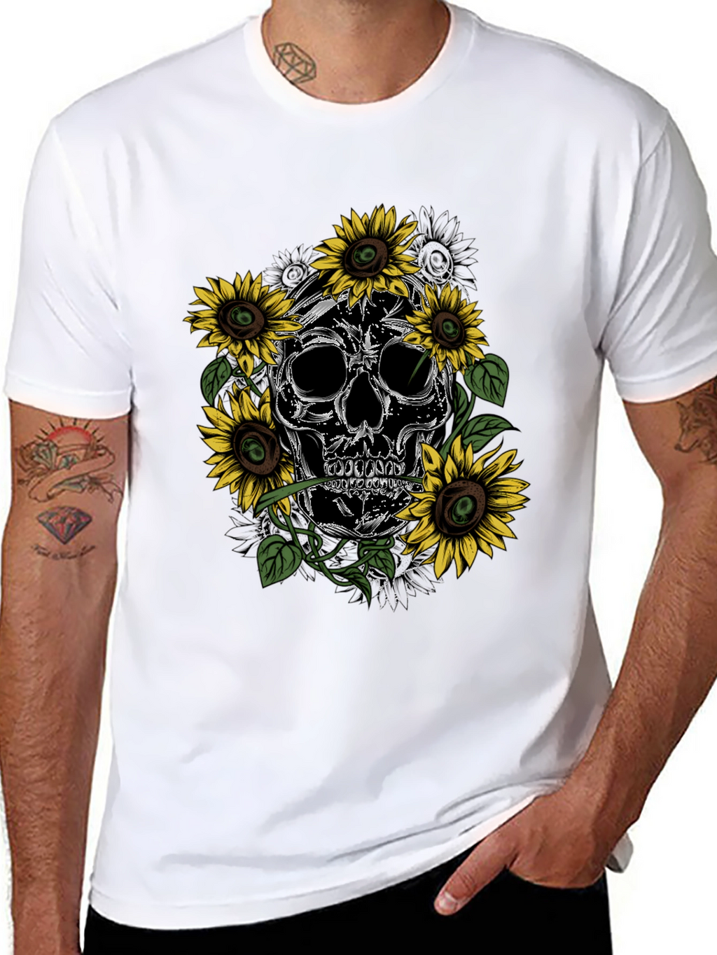 Skull & Sunflower Graphic Tee - Mens Black T-Shirt