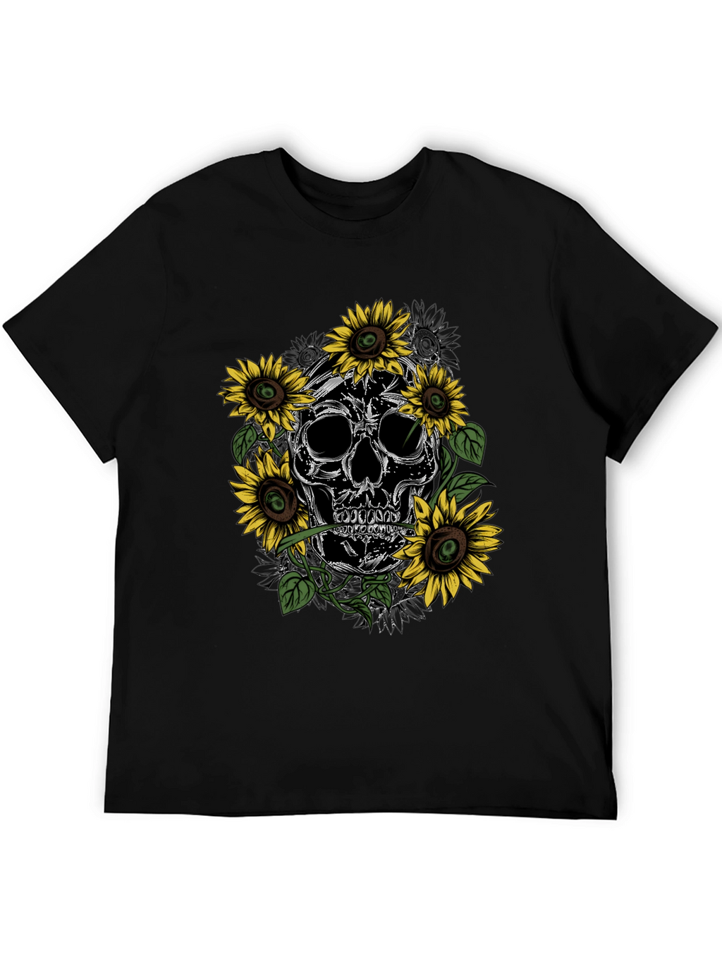 Skull & Sunflower Graphic Tee - Mens Black T-Shirt