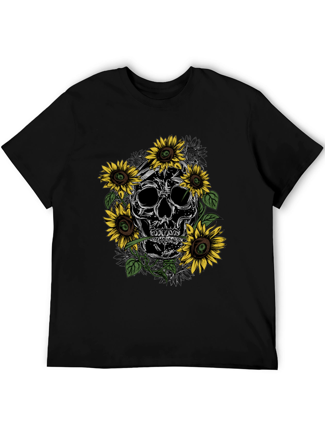 Skull & Sunflower Graphic Tee - Mens Black T-Shirt