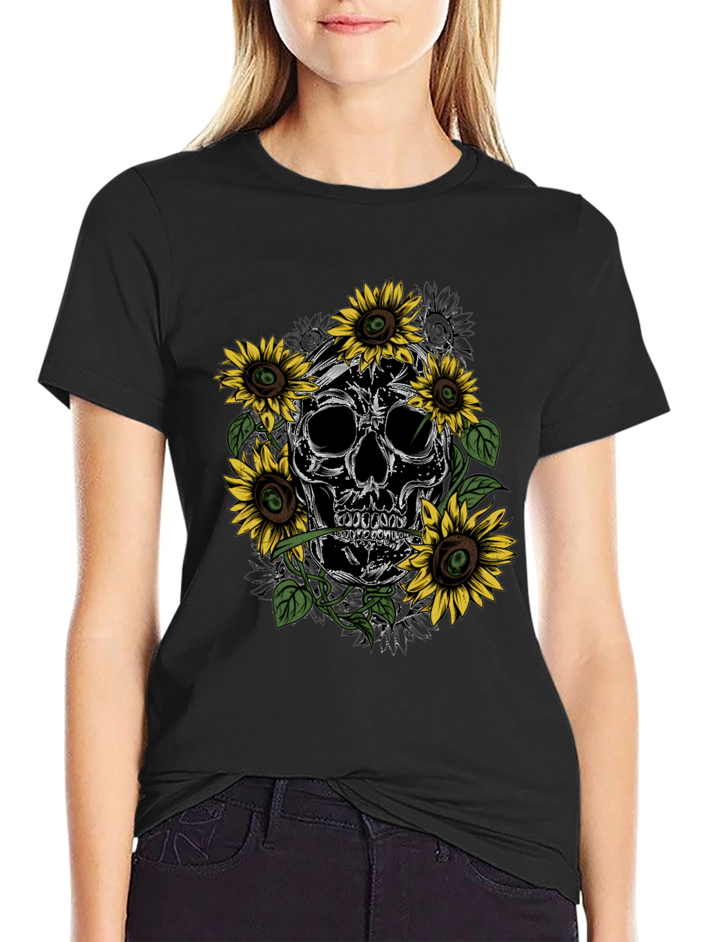 Skull & Sunflower Graphic Tee - Mens Black T-Shirt