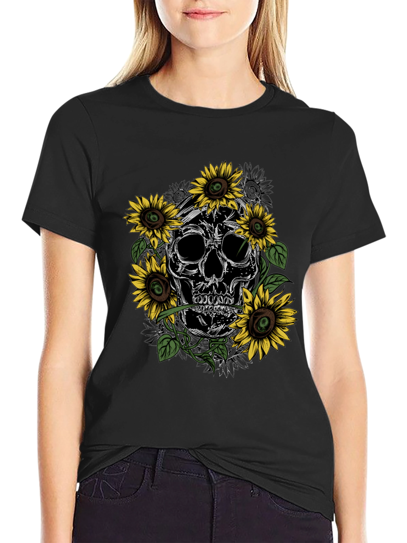 Skull & Sunflower Graphic Tee - Mens Black T-Shirt