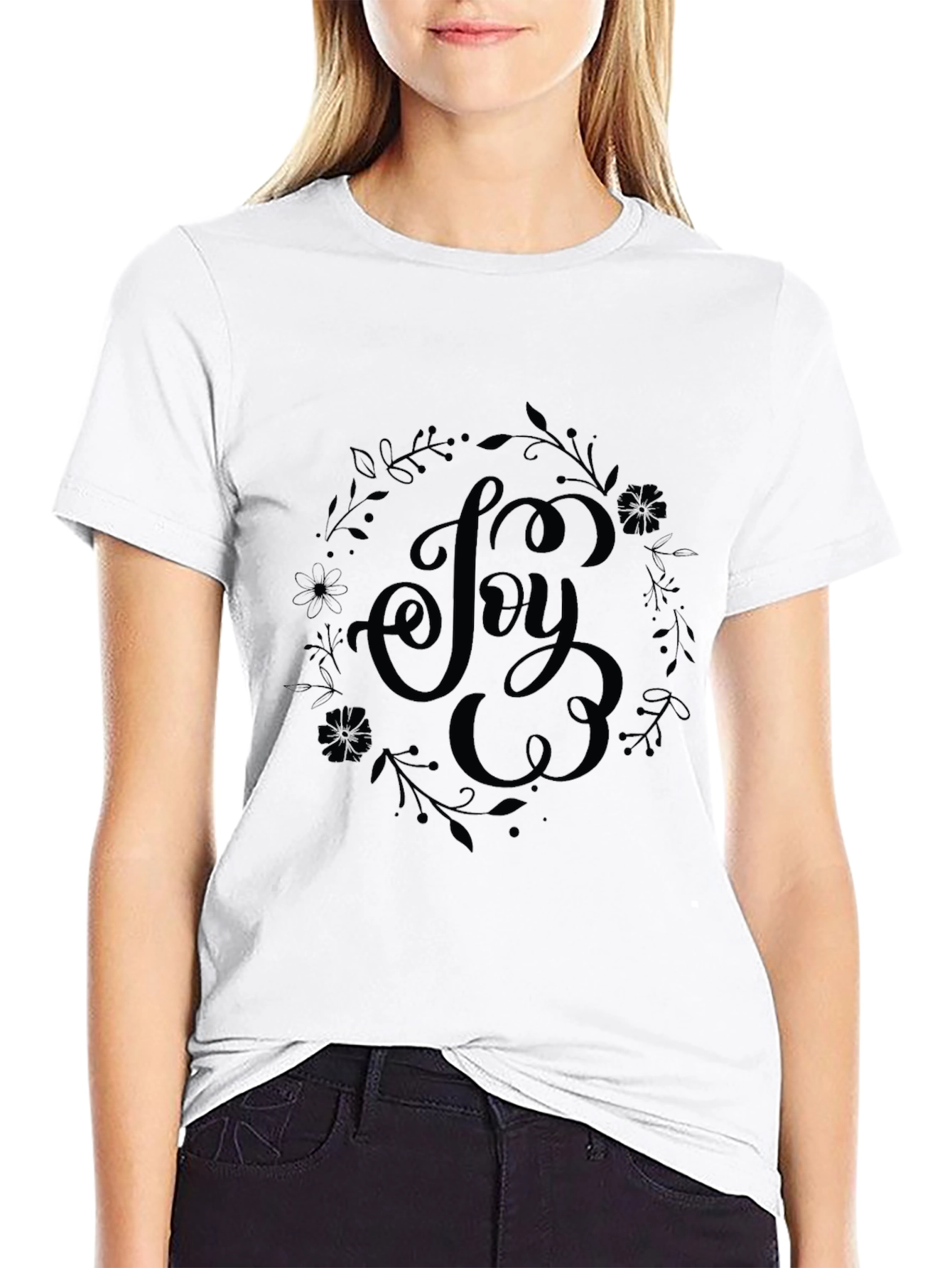 Joy Floral Graphic Black T-Shirt