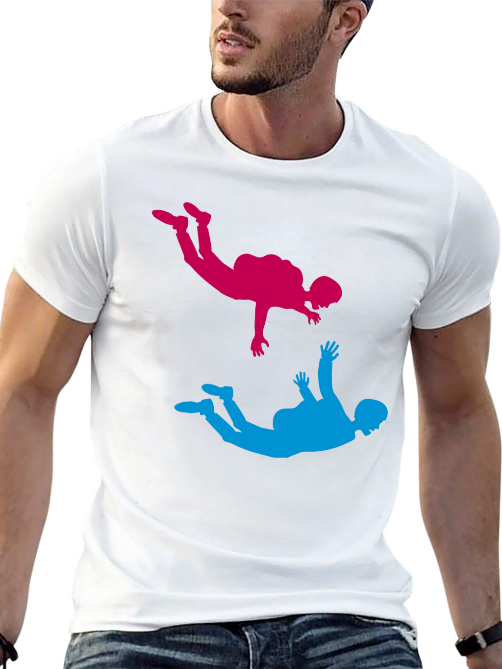 Skydiving Silhouette Graphic Tee - Black Cotton Blend