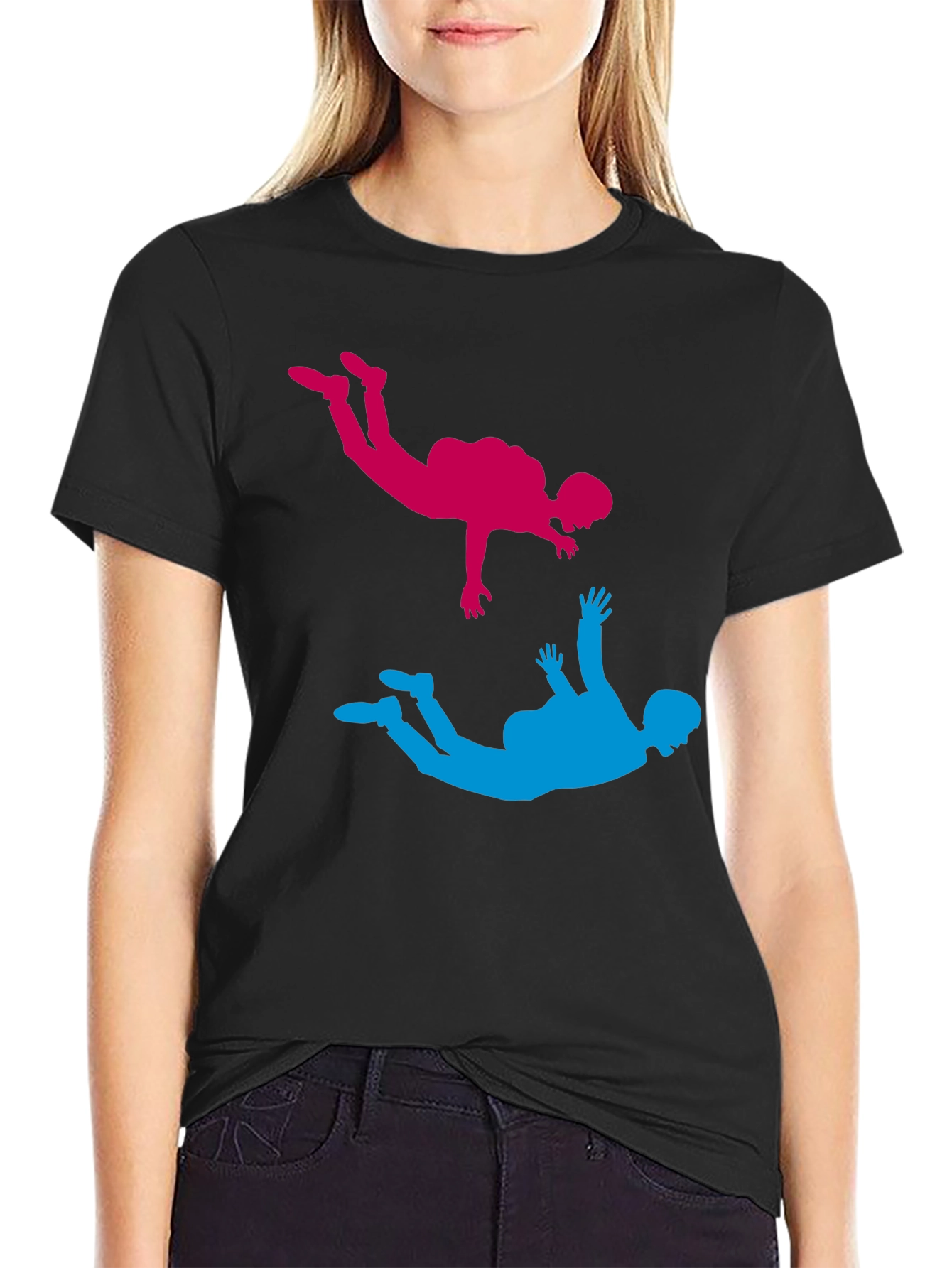 Skydiving Silhouette Graphic Tee - Black Cotton Blend