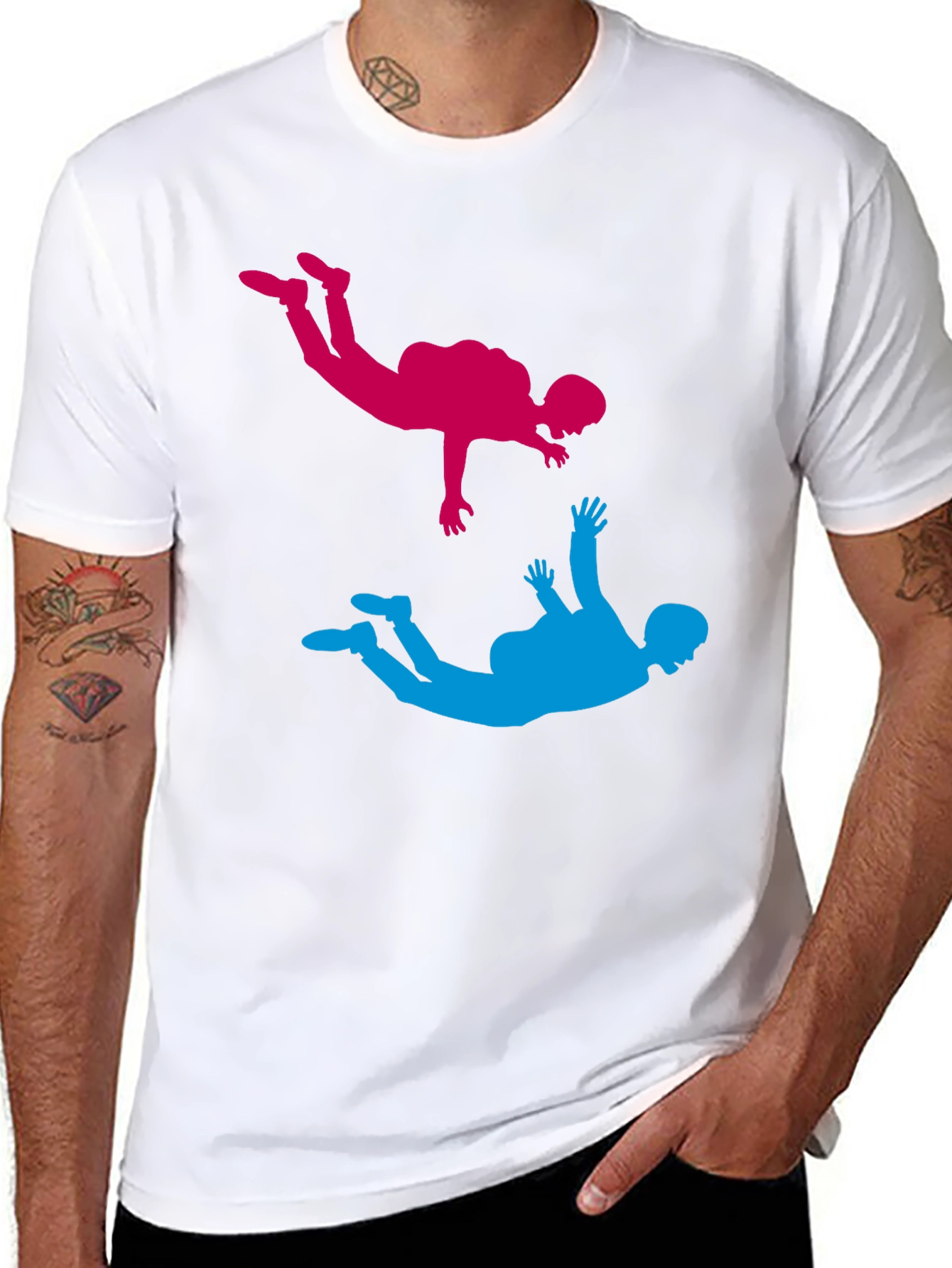 Skydiving Silhouette Graphic Tee - Black Cotton Blend