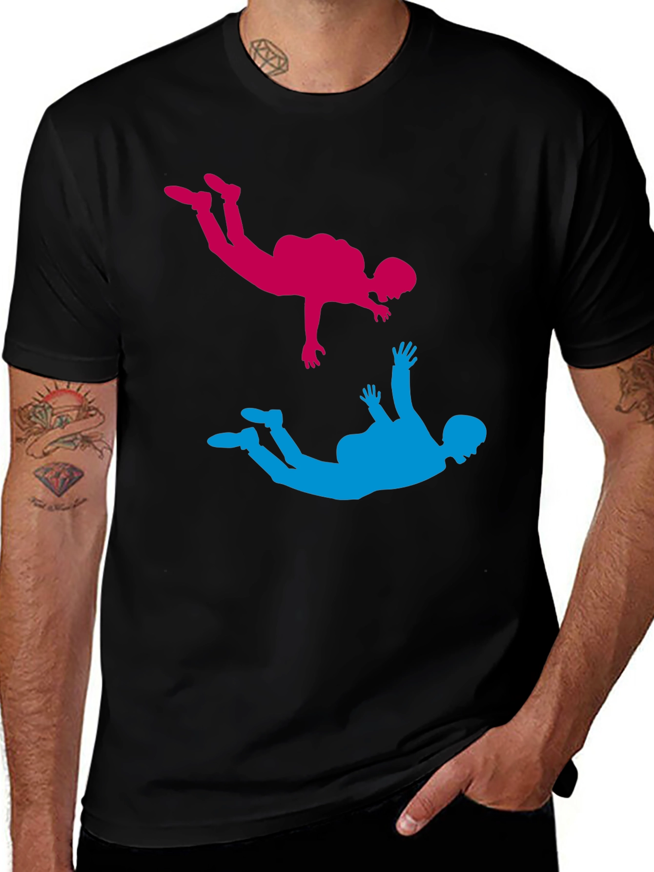 Skydiving Silhouette Graphic Tee - Black Cotton Blend