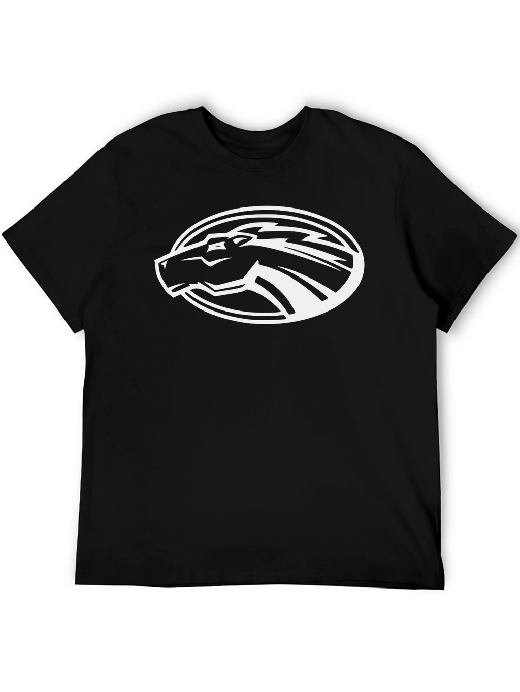 Black T-Shirt with White Horse Oval Design