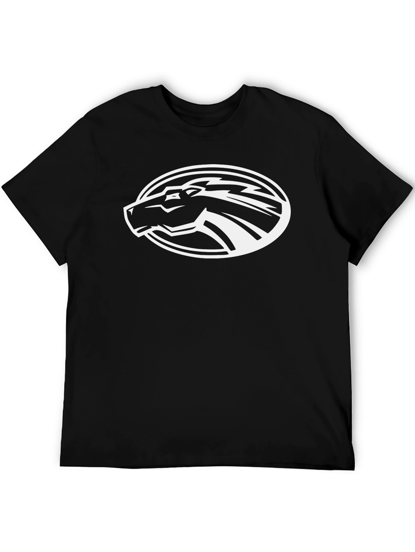 Black T-Shirt with White Horse Oval Design