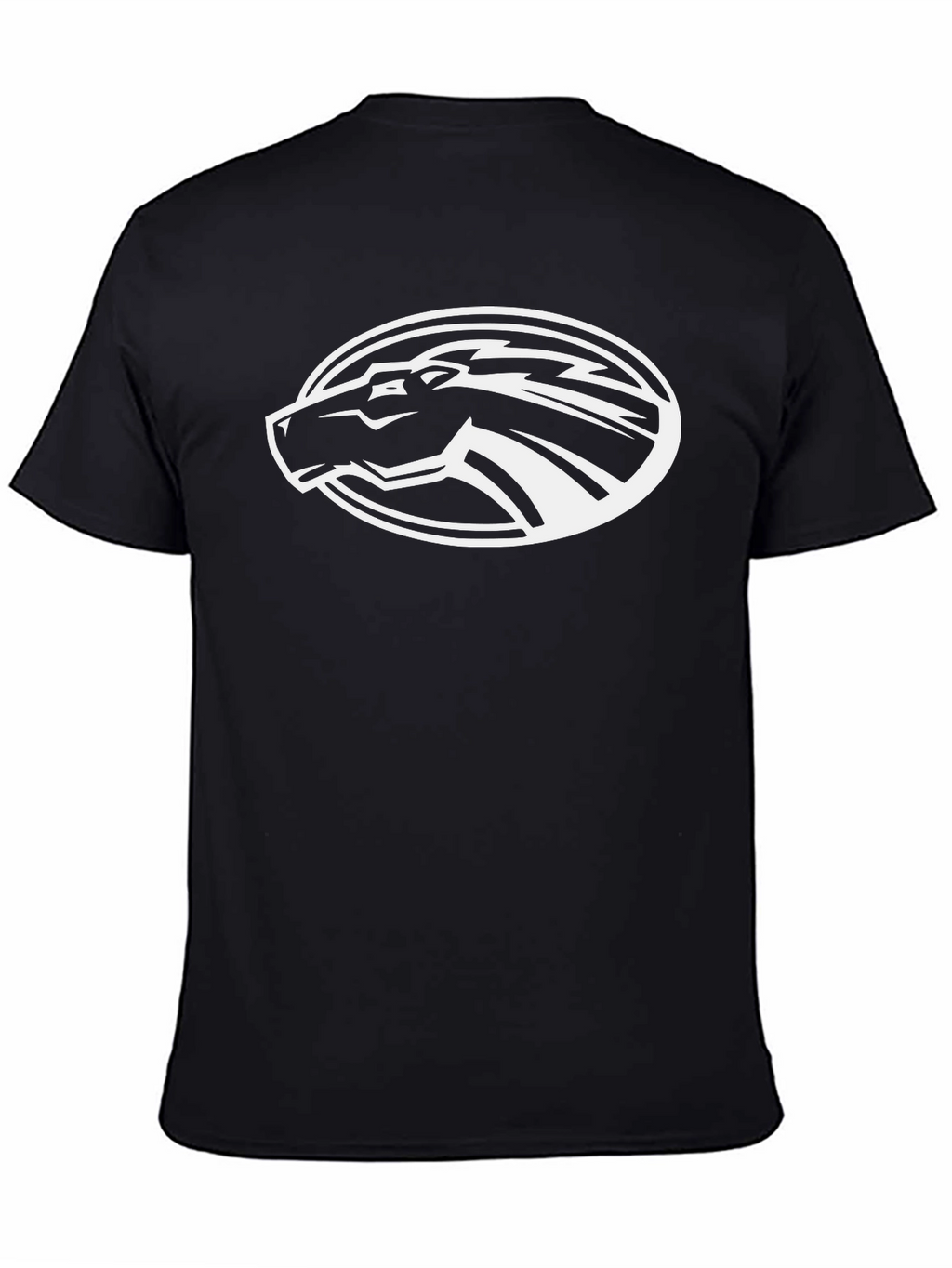 Black T-Shirt with White Horse Oval Design