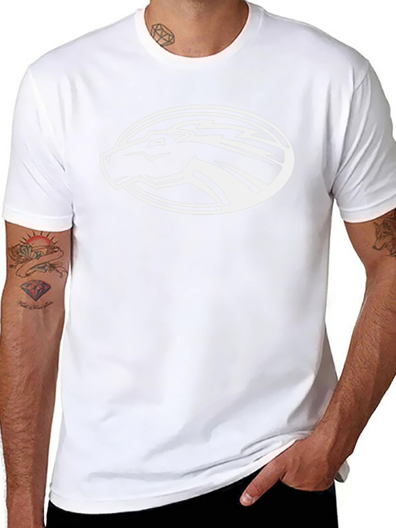 Black T-Shirt with White Horse Oval Design