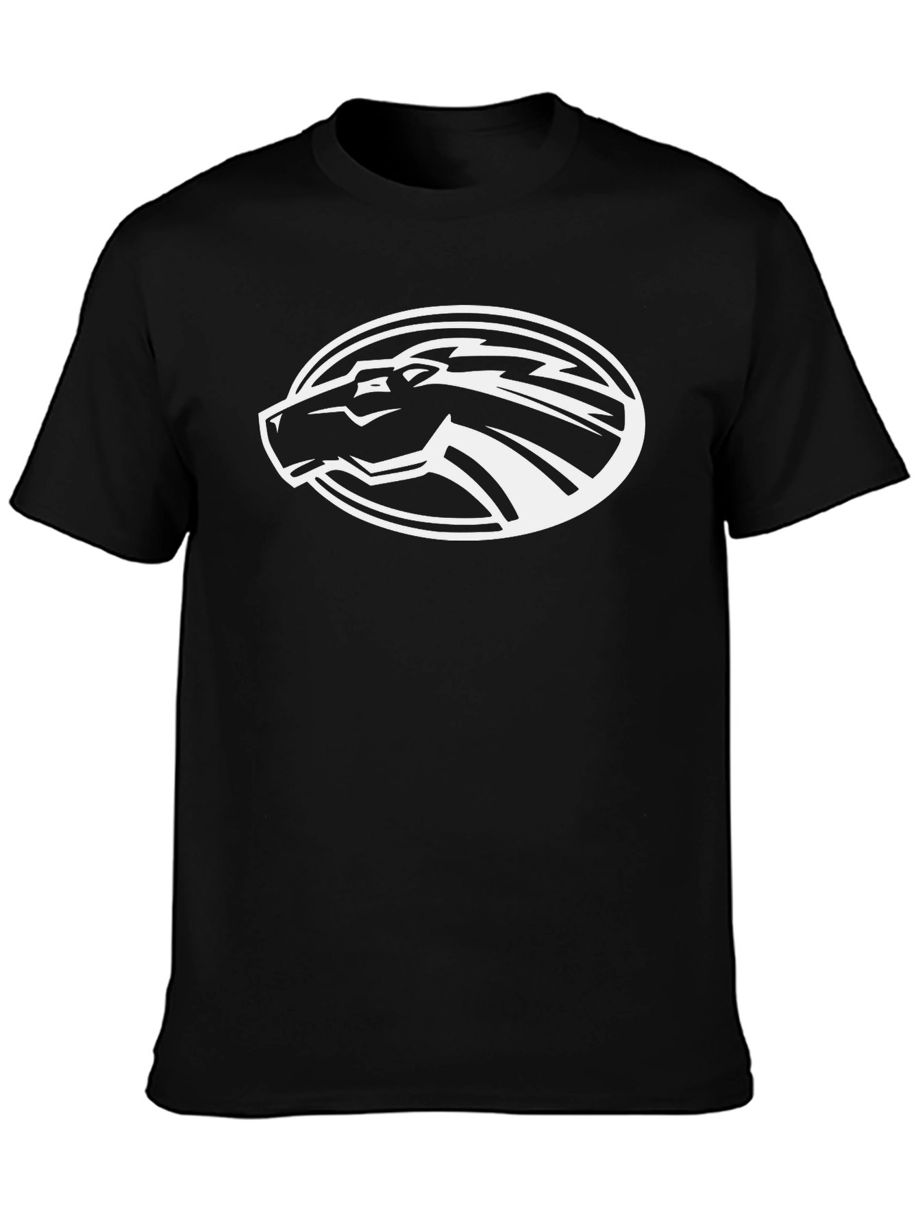 Black T-Shirt with White Horse Oval Design