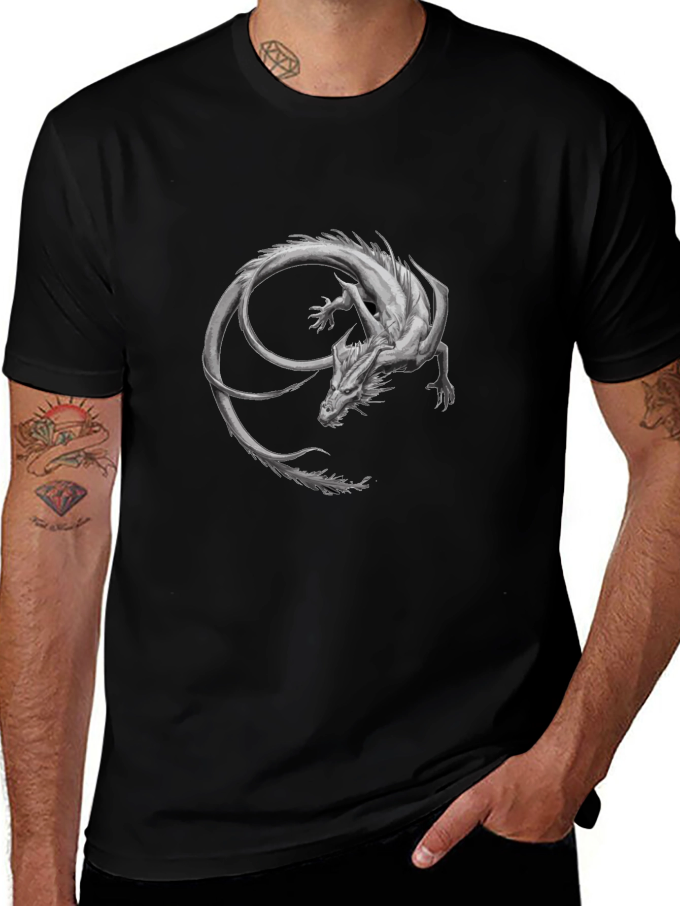 Dragon Graphic Print Black T-Shirt