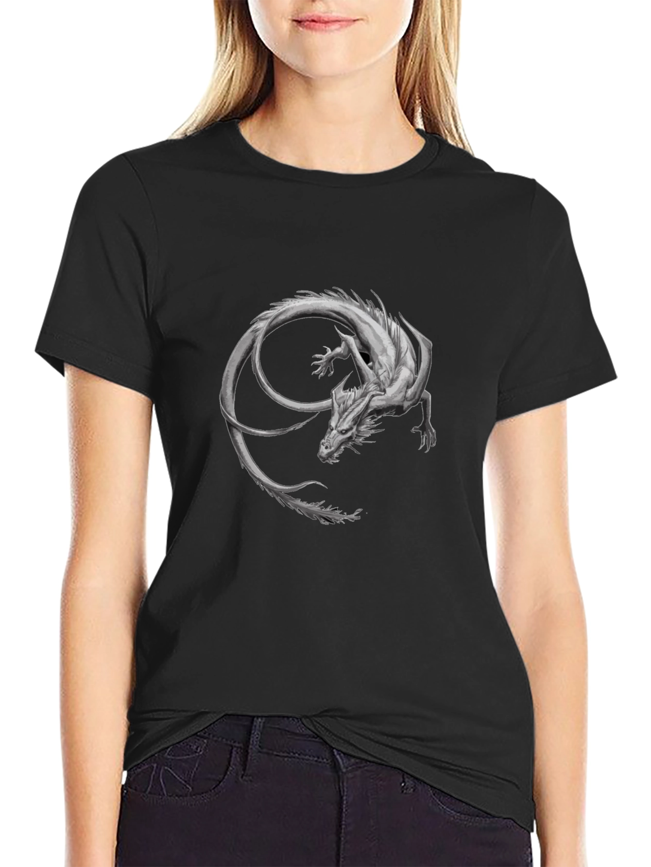 Dragon Graphic Print Black T-Shirt