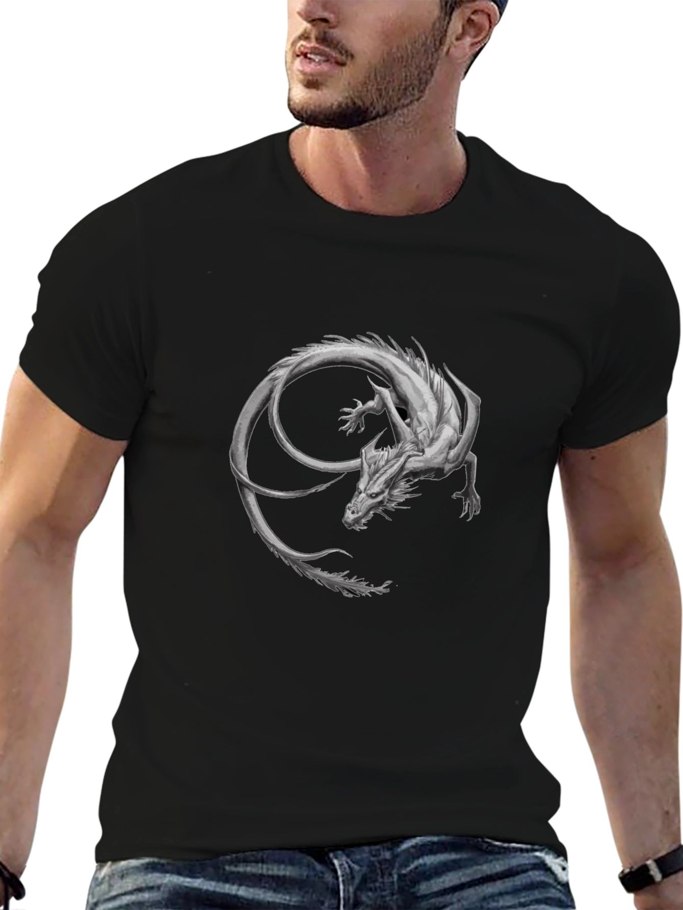 Dragon Graphic Print Black T-Shirt