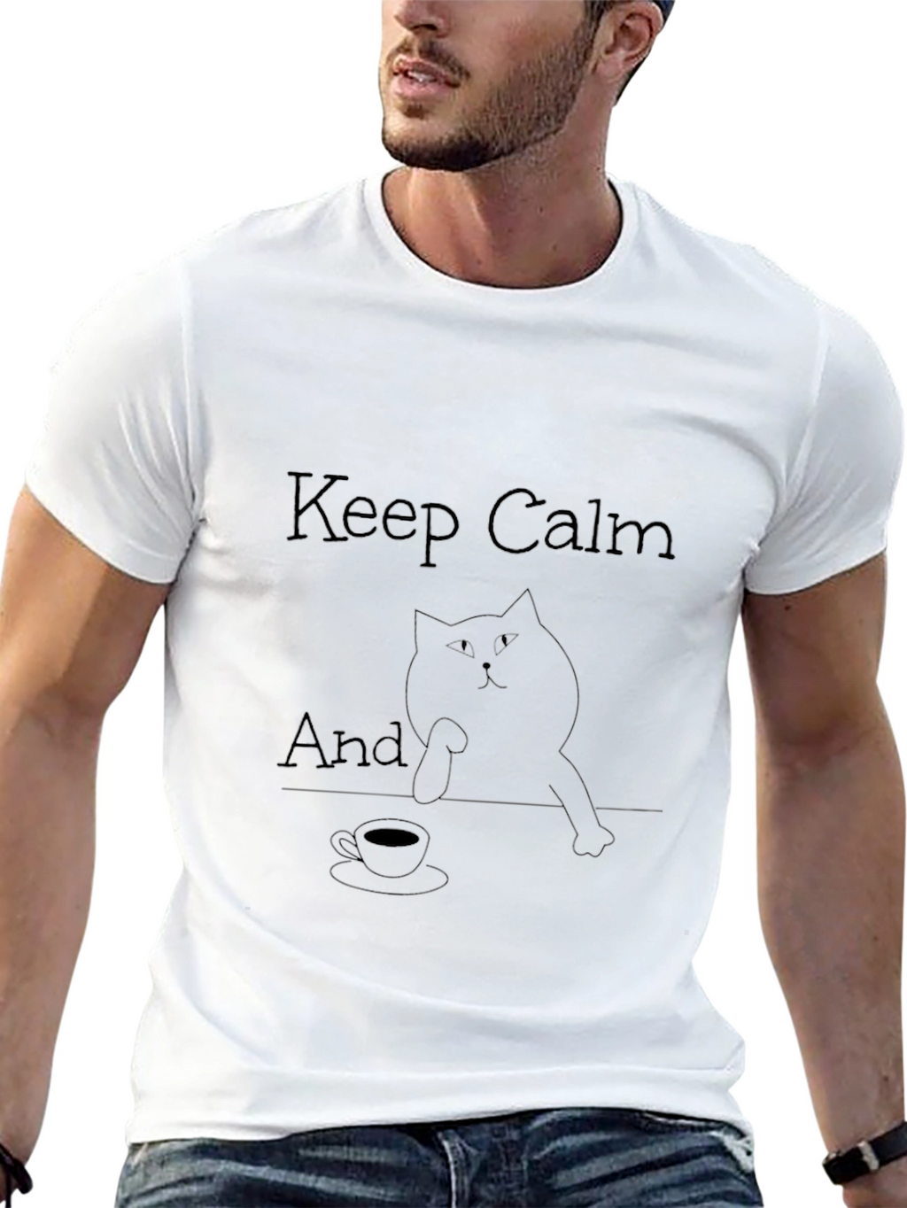 Keep Calm Cat T-Shirt - Black Relaxed Fit