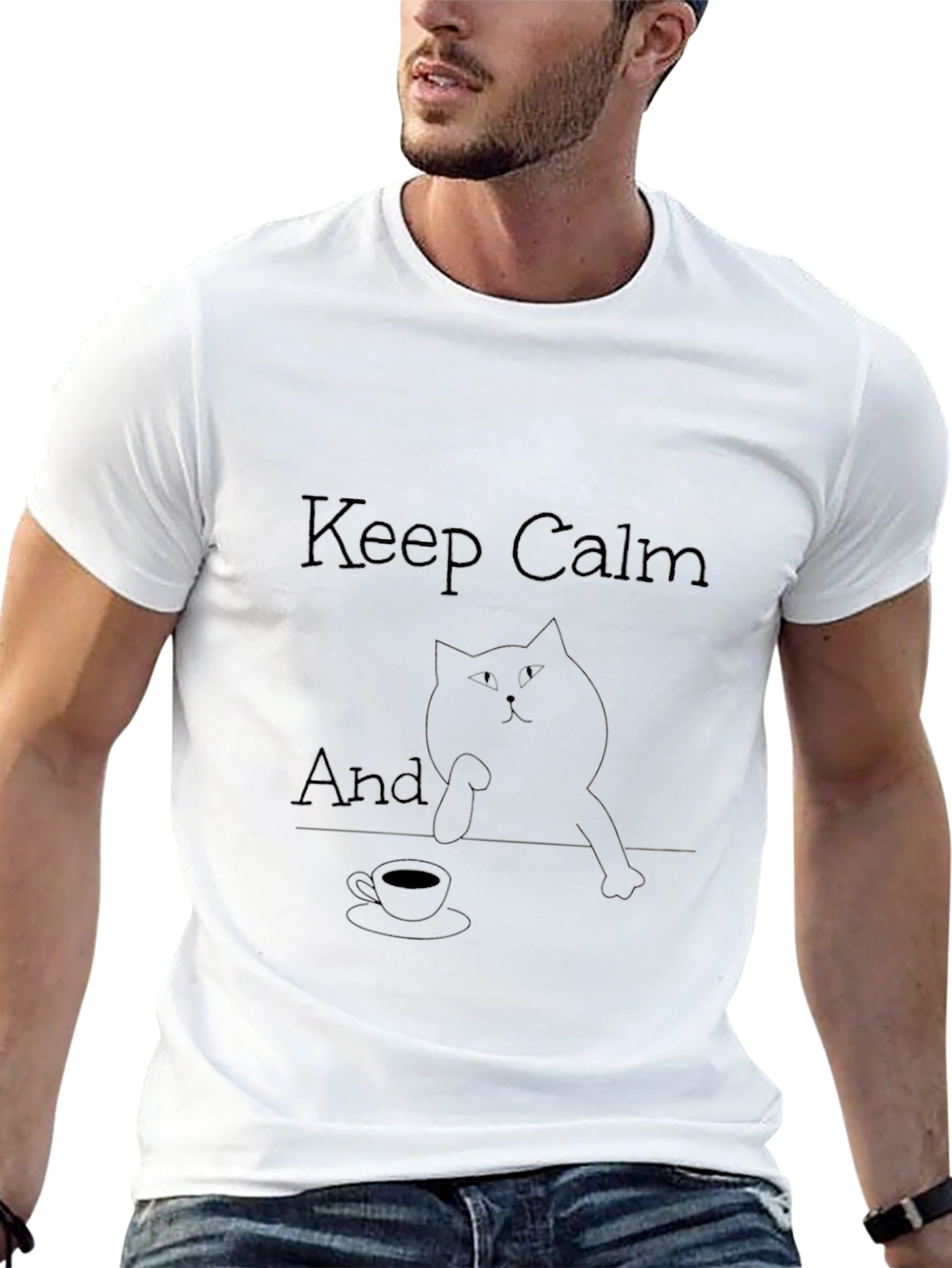 Keep Calm Cat T-Shirt - Black Relaxed Fit