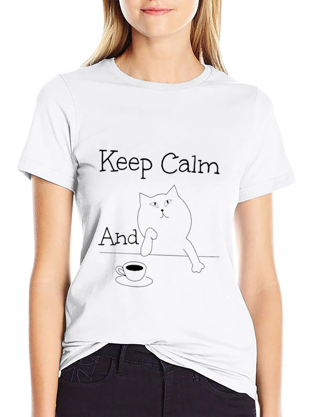 Keep Calm Cat T-Shirt - Black Relaxed Fit