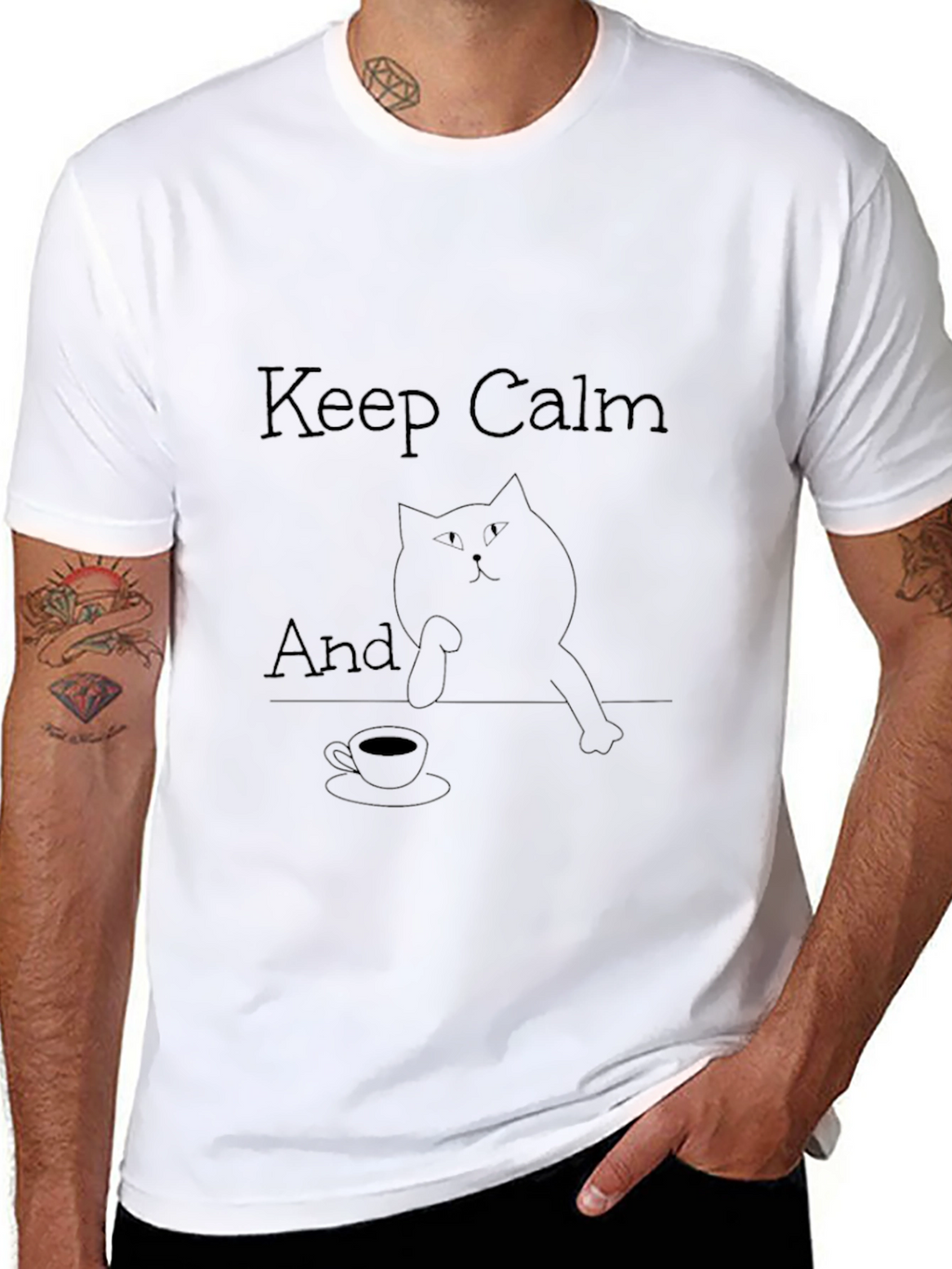 Keep Calm Cat T-Shirt - Black Relaxed Fit