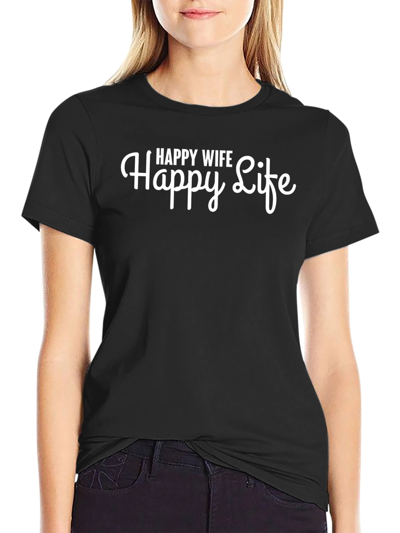 Happy Wife Happy Life Black T-Shirt