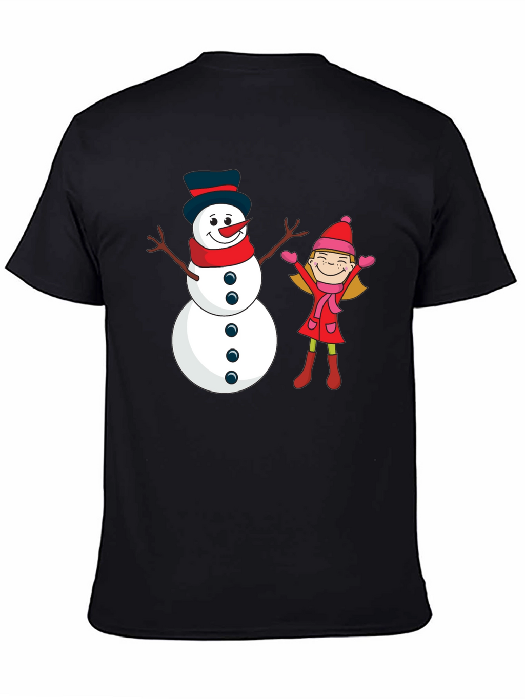 Festive Snowman & Girl Graphic Tee - Black