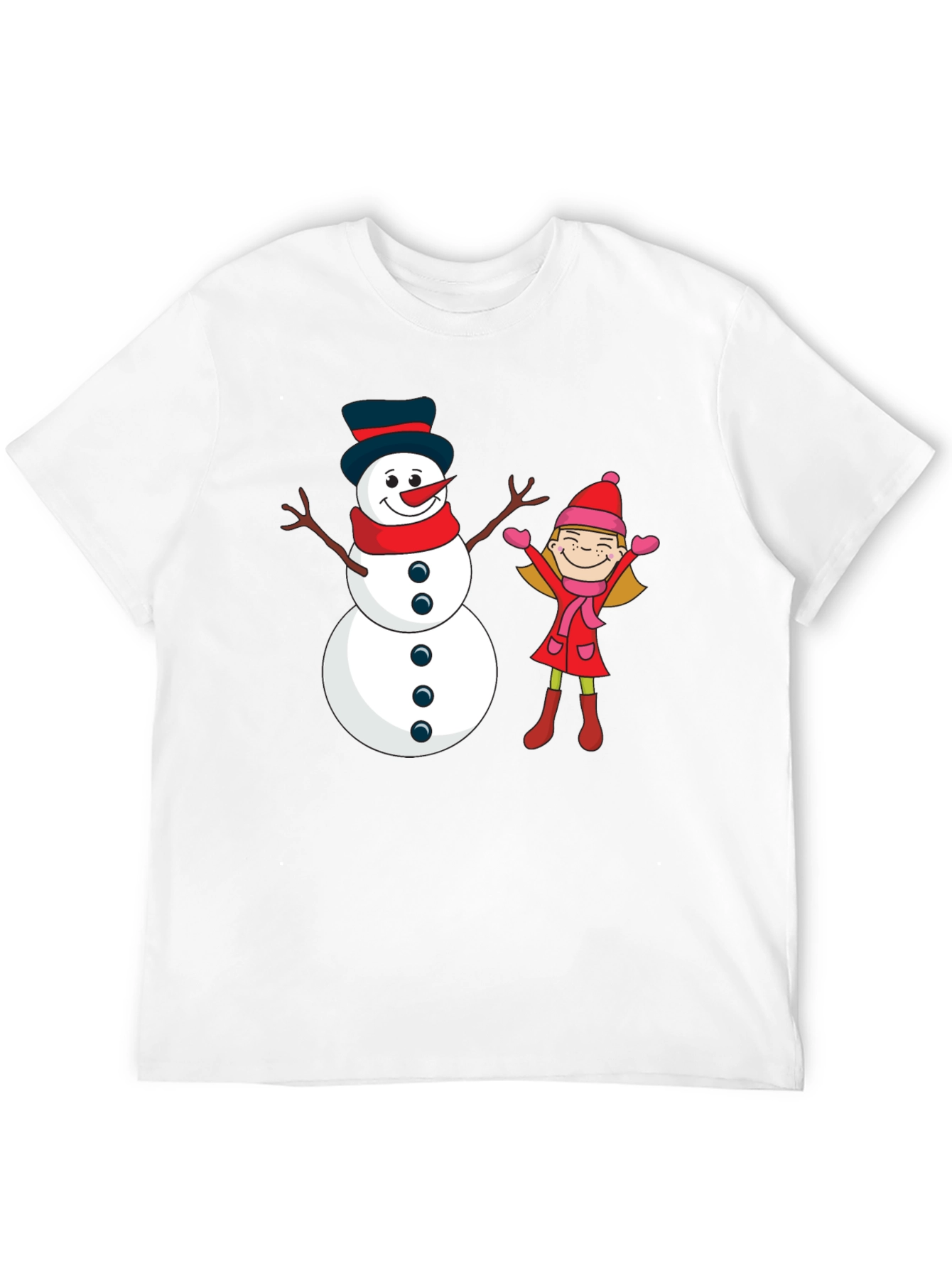 Festive Snowman & Girl Graphic Tee - Black