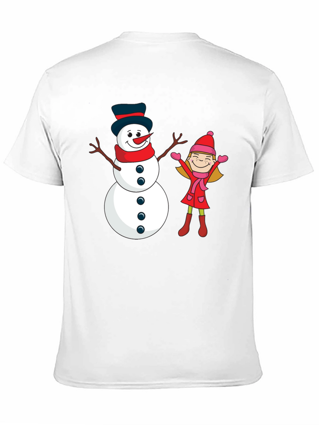 Festive Snowman & Girl Graphic Tee - Black