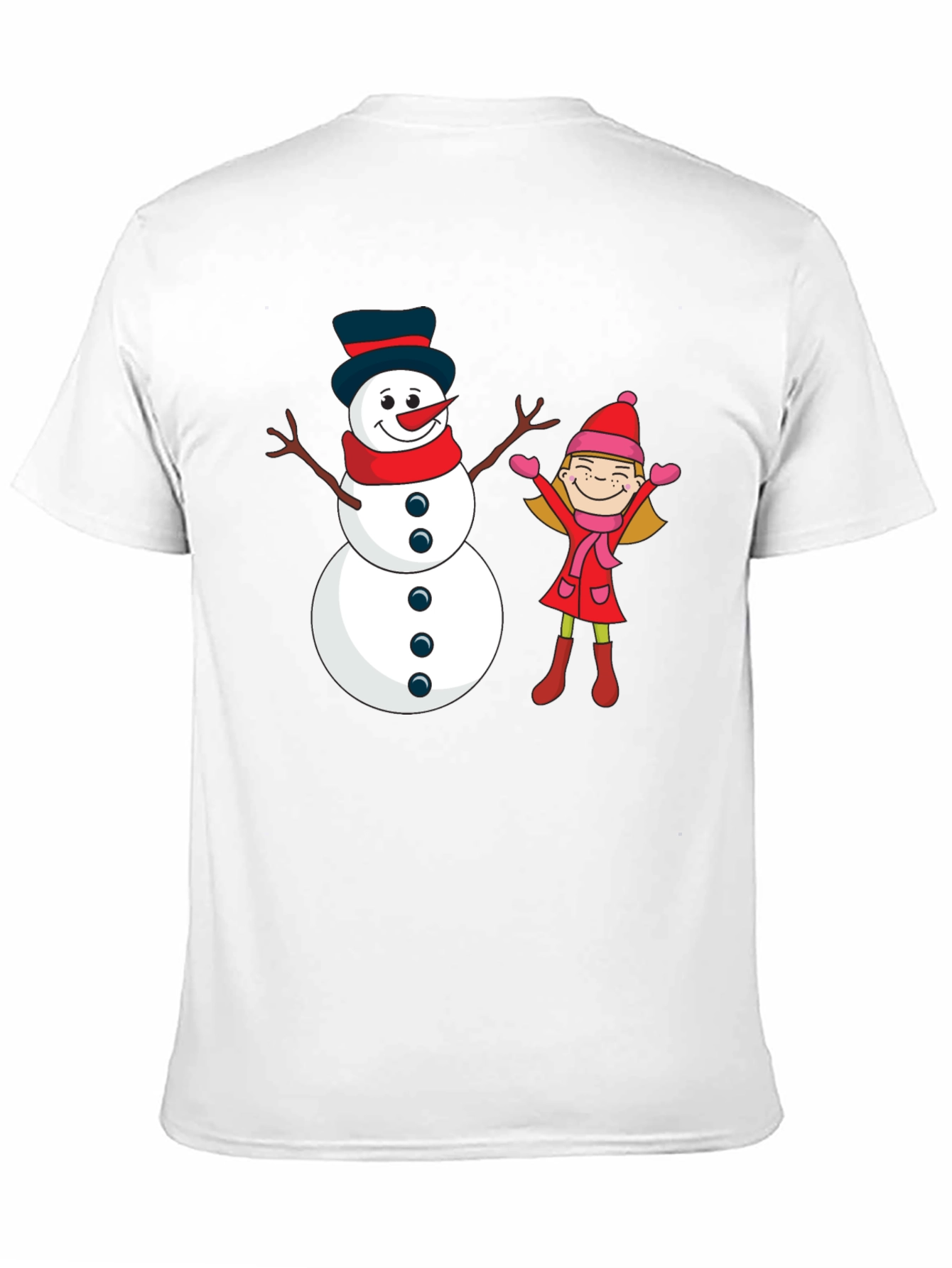 Festive Snowman & Girl Graphic Tee - Black