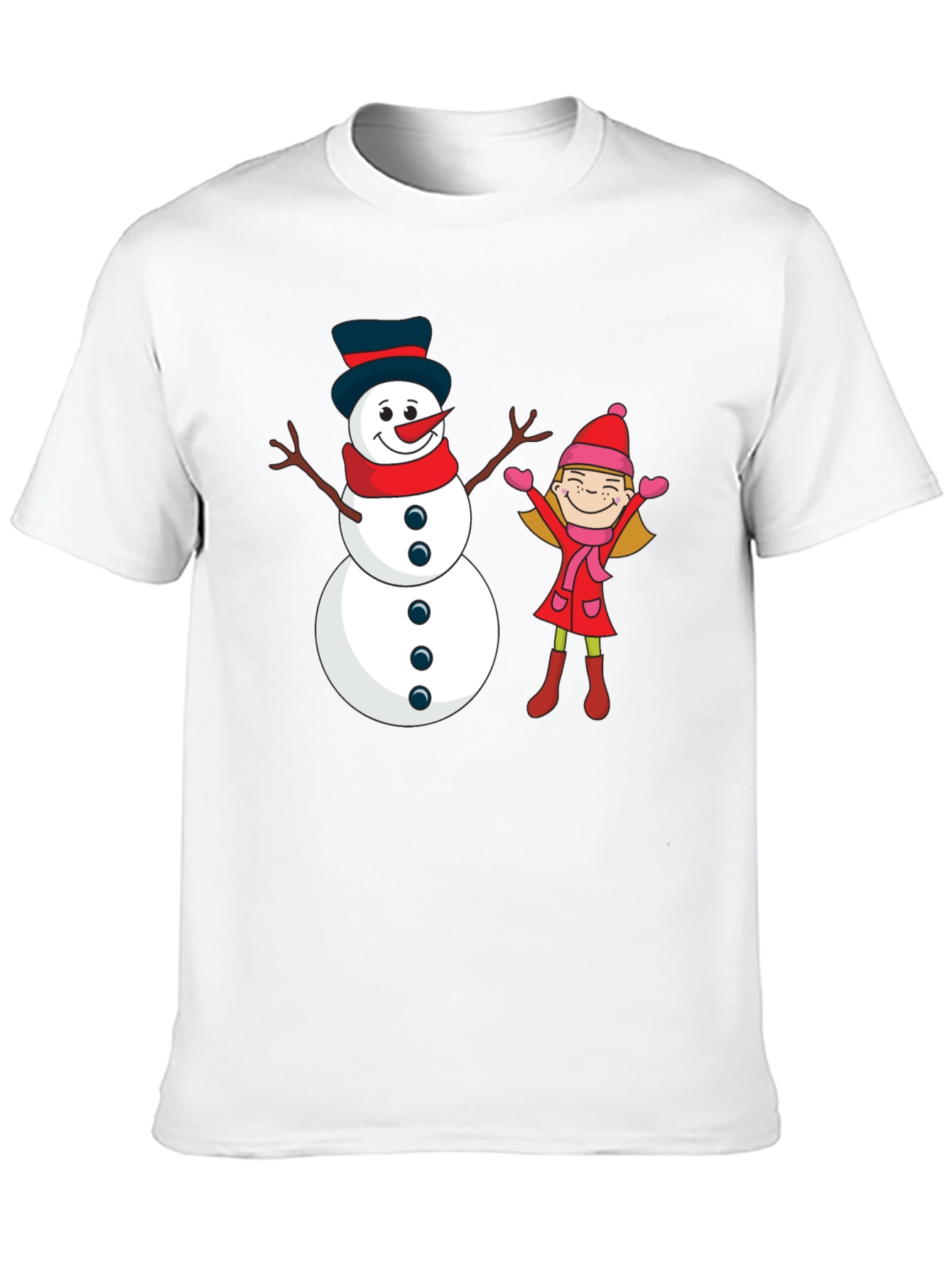 Festive Snowman & Girl Graphic Tee - Black