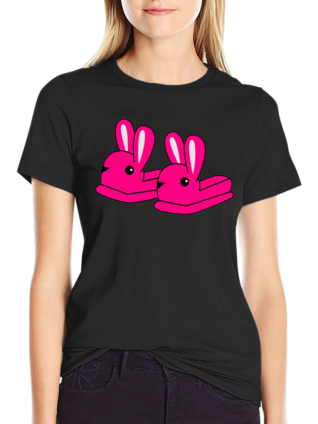 Novelty Bunny Slippers Graphic T-Shirt