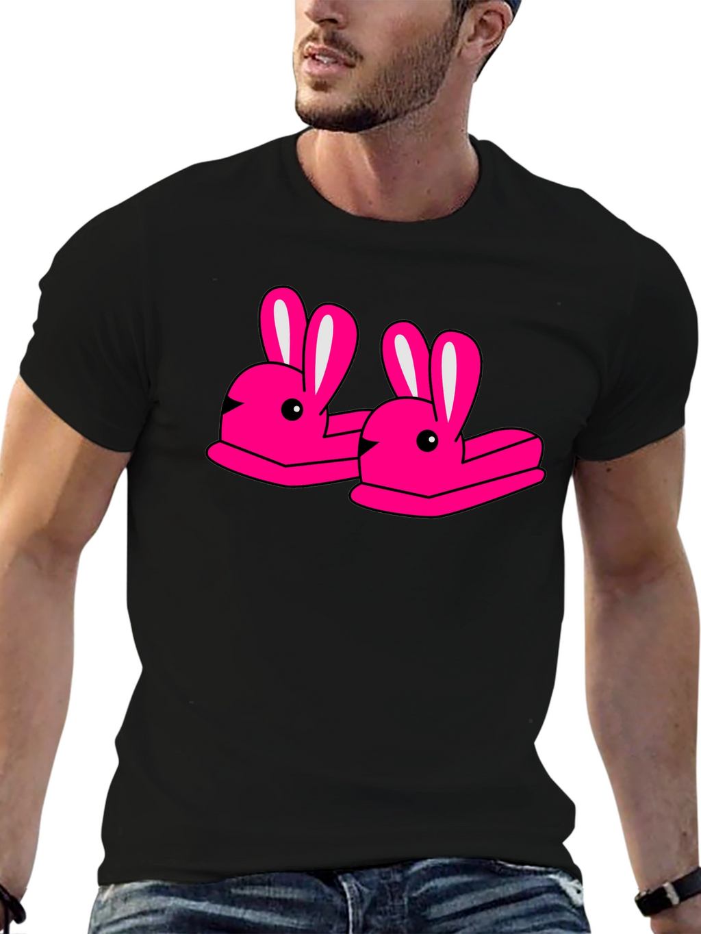 Novelty Bunny Slippers Graphic T-Shirt