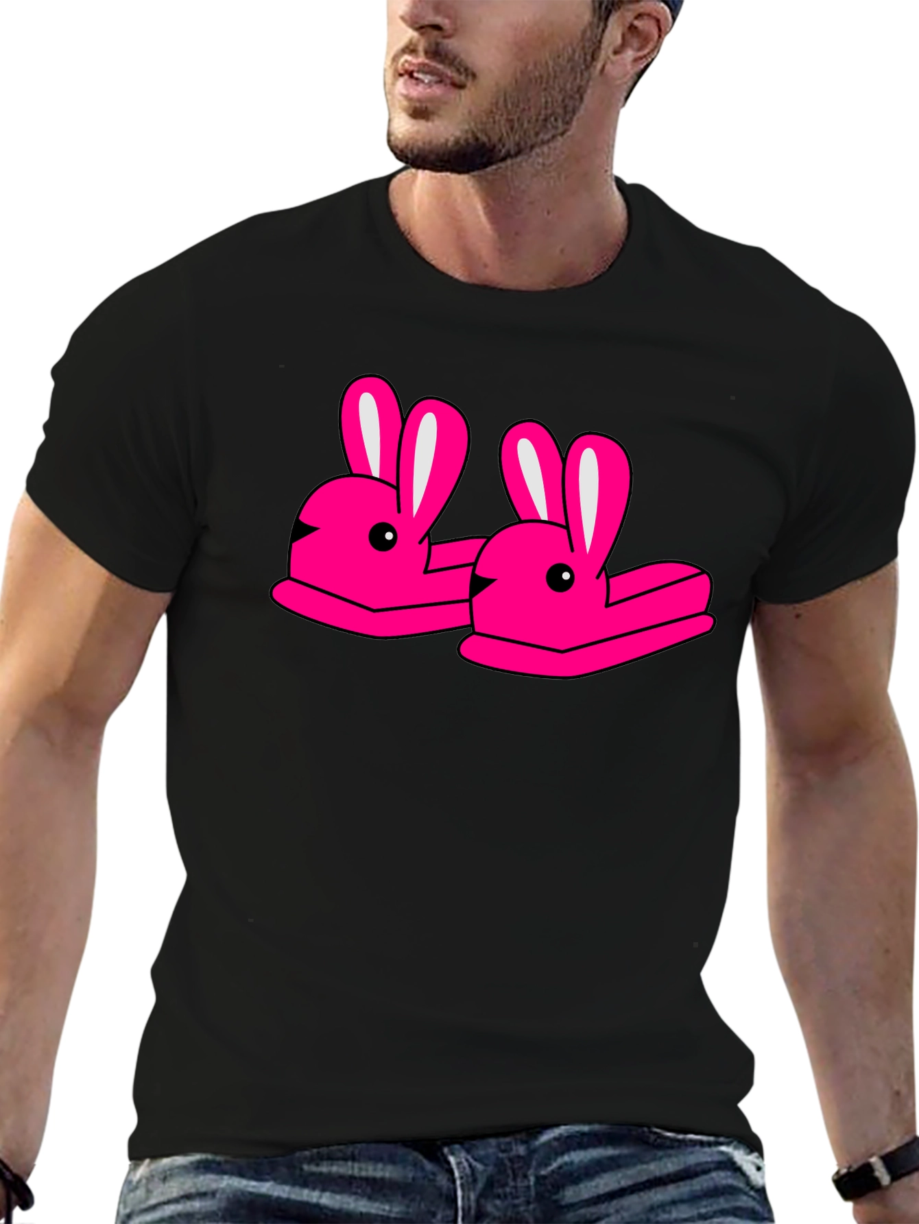 Novelty Bunny Slippers Graphic T-Shirt