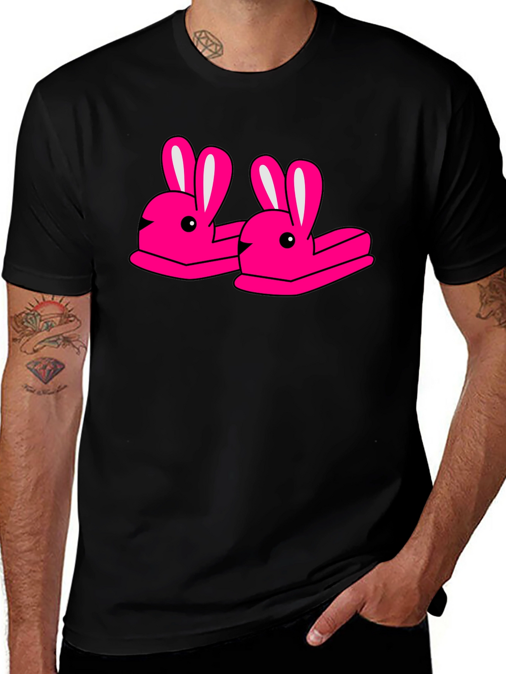 Novelty Bunny Slippers Graphic T-Shirt