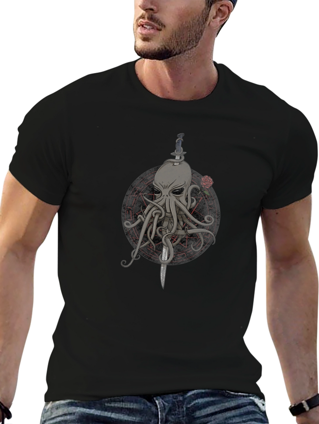 Octopus & Dagger Graphic Tee - Mens Black T-Shirt