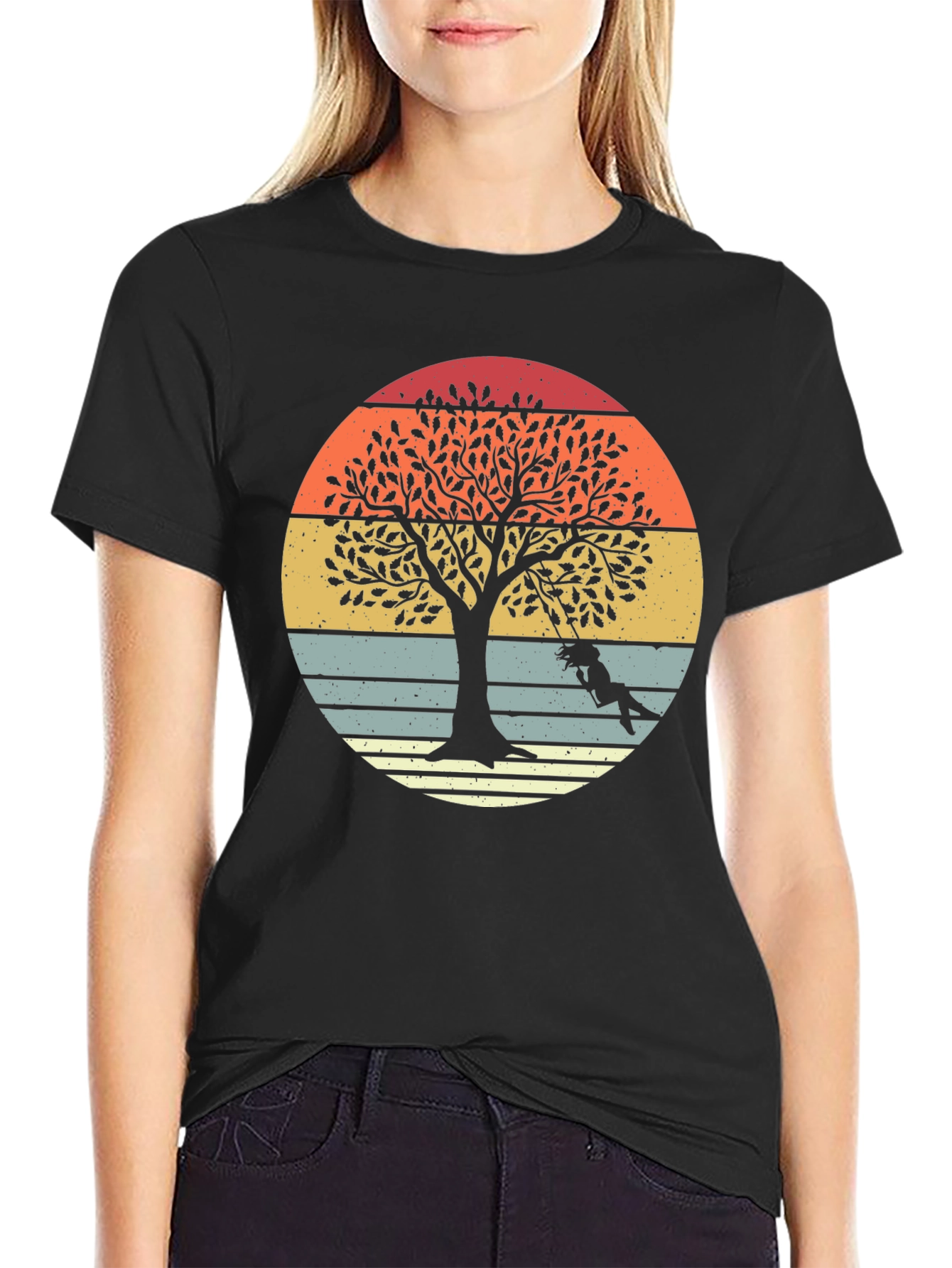 Sunset Tree Swing Graphic Tee - Stylish Comfort