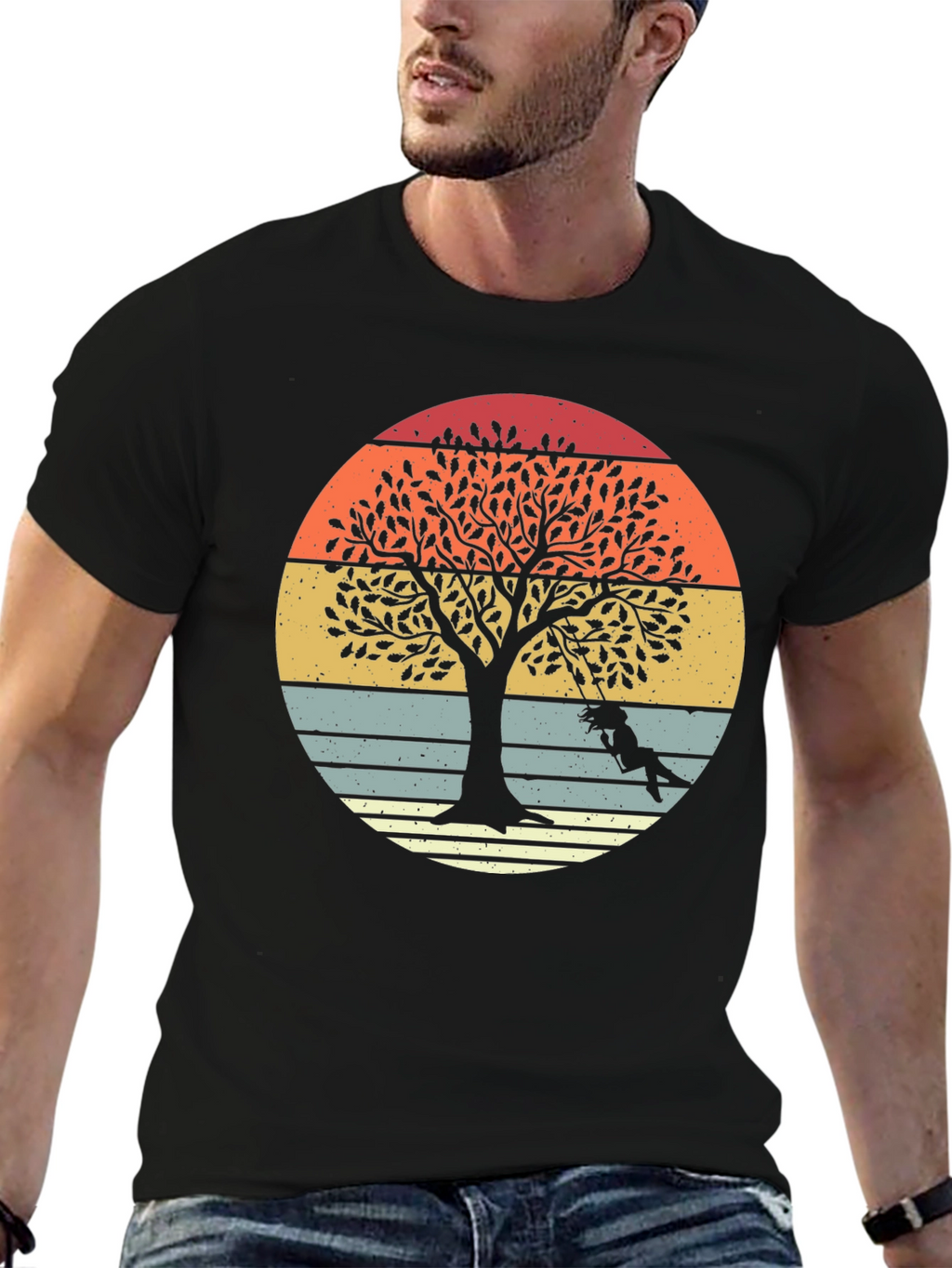 Sunset Tree Swing Graphic Tee - Stylish Comfort