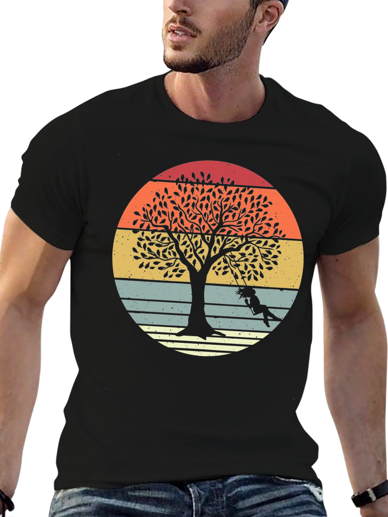 Sunset Tree Swing Graphic Tee - Stylish Comfort