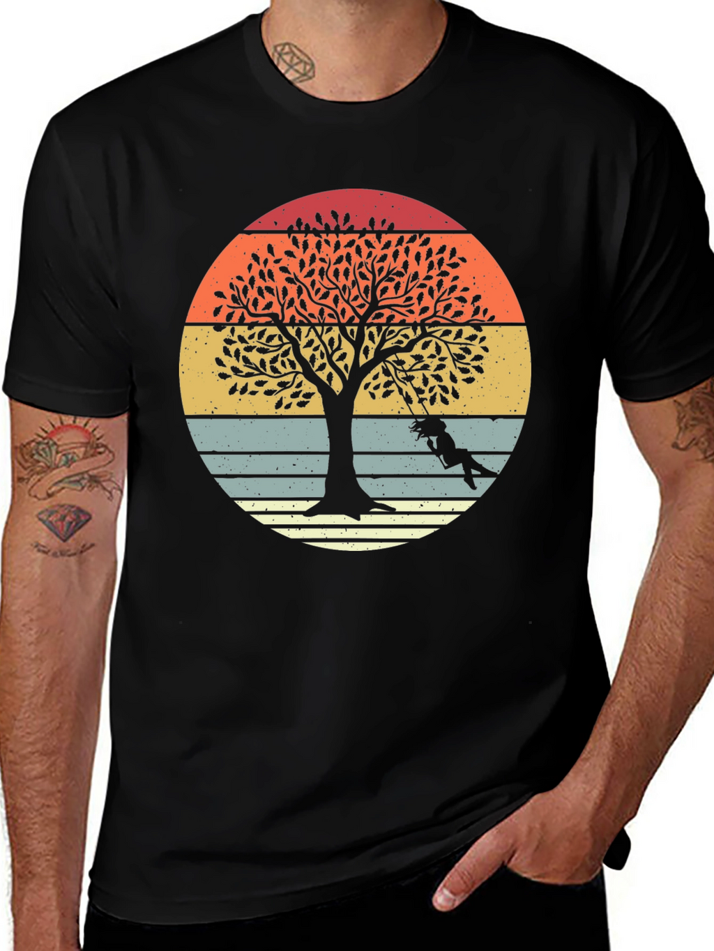 Sunset Tree Swing Graphic Tee - Stylish Comfort
