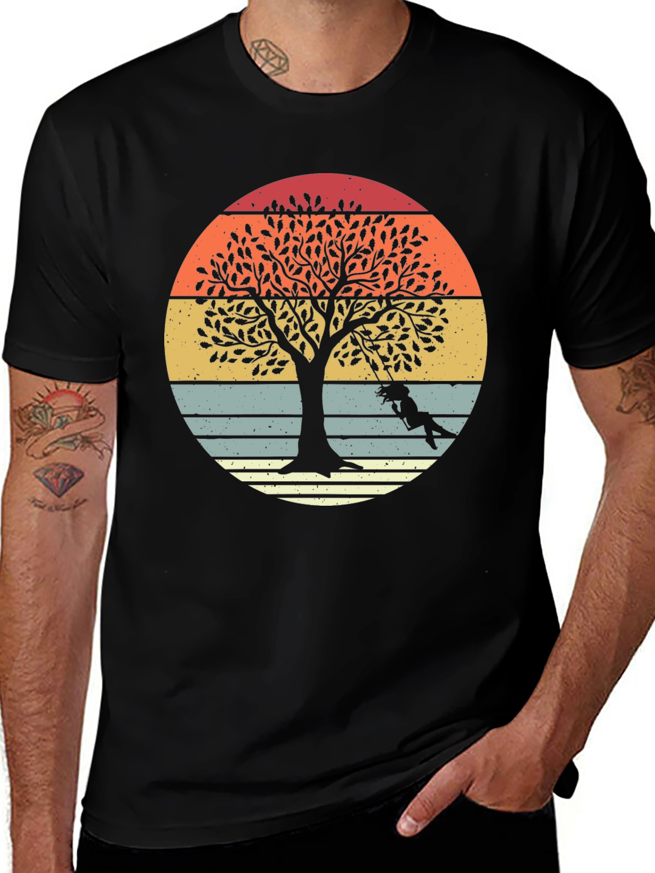 Sunset Tree Swing Graphic Tee - Stylish Comfort