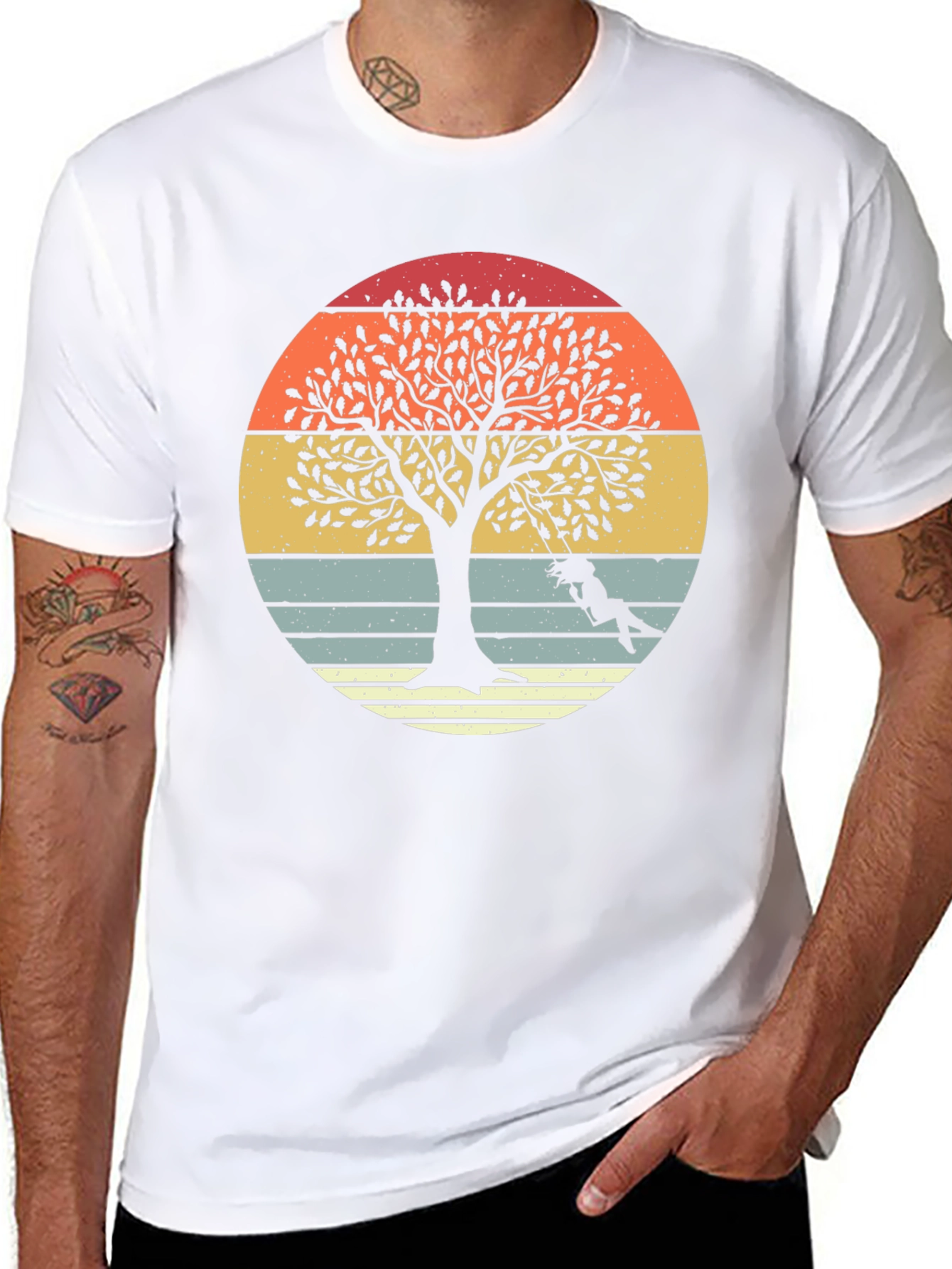 Sunset Tree Swing Graphic Tee - Stylish Comfort