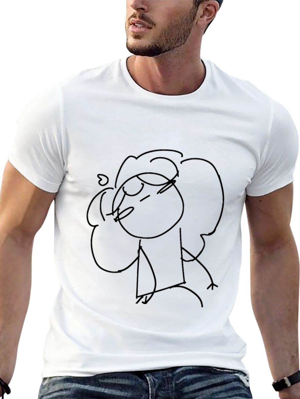 Sketchy Character Graphic Tee - Black Cotton Blend