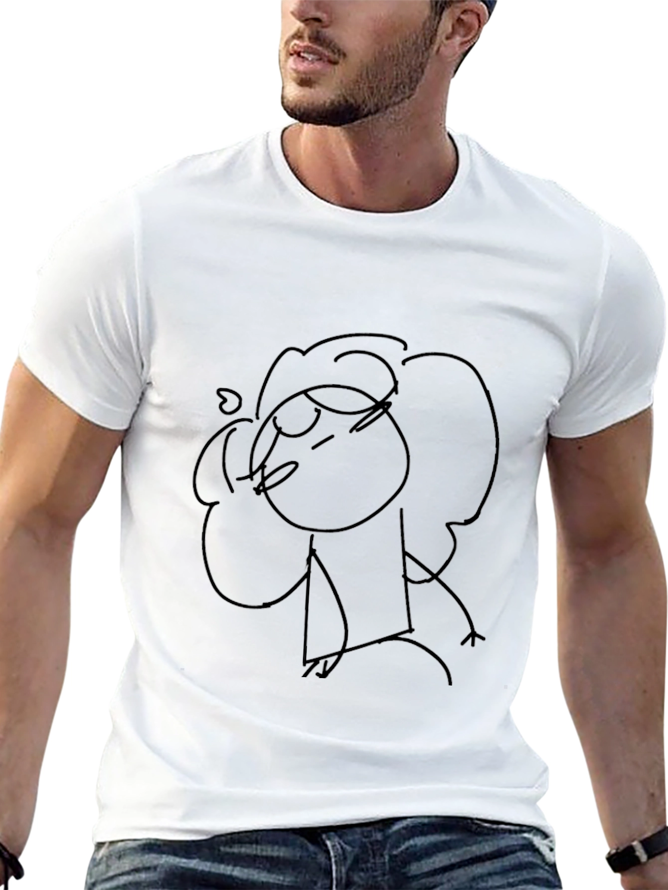 Sketchy Character Graphic Tee - Black Cotton Blend