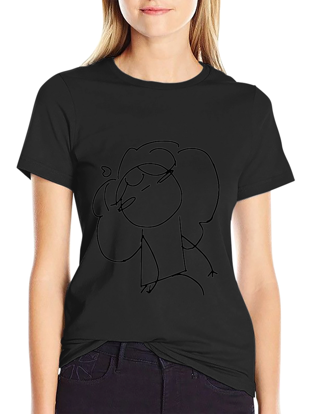 Sketchy Character Graphic Tee - Black Cotton Blend