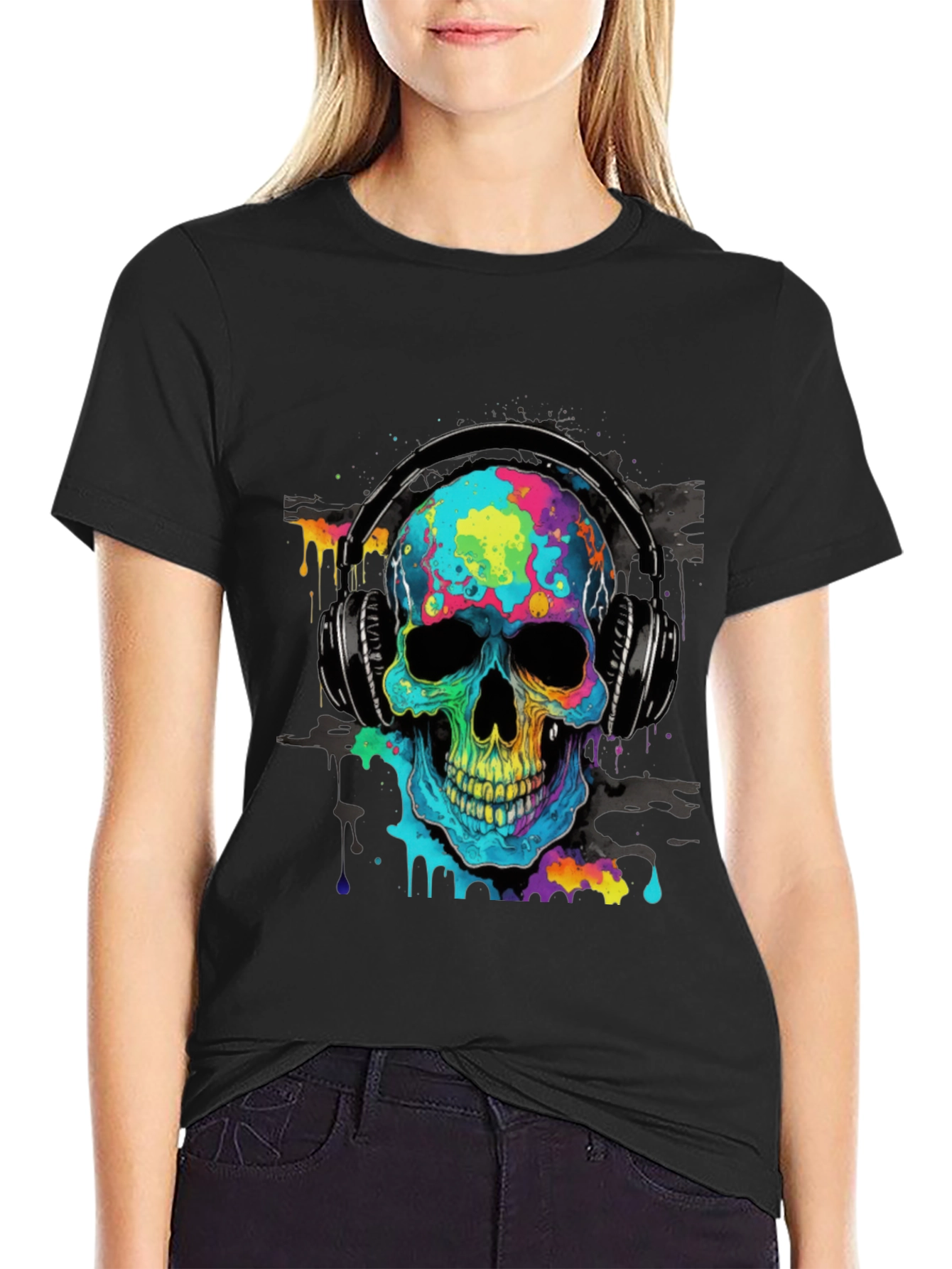 Colorful Skull Headphone Graphic Tee