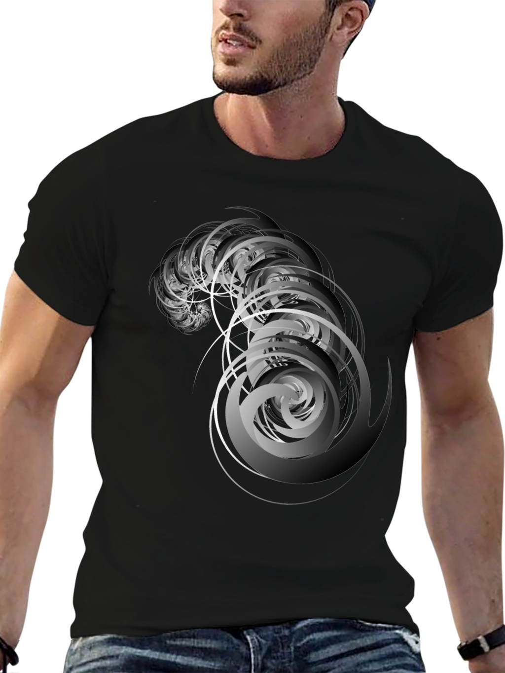Abstract Swirl Graphic Black T-Shirt