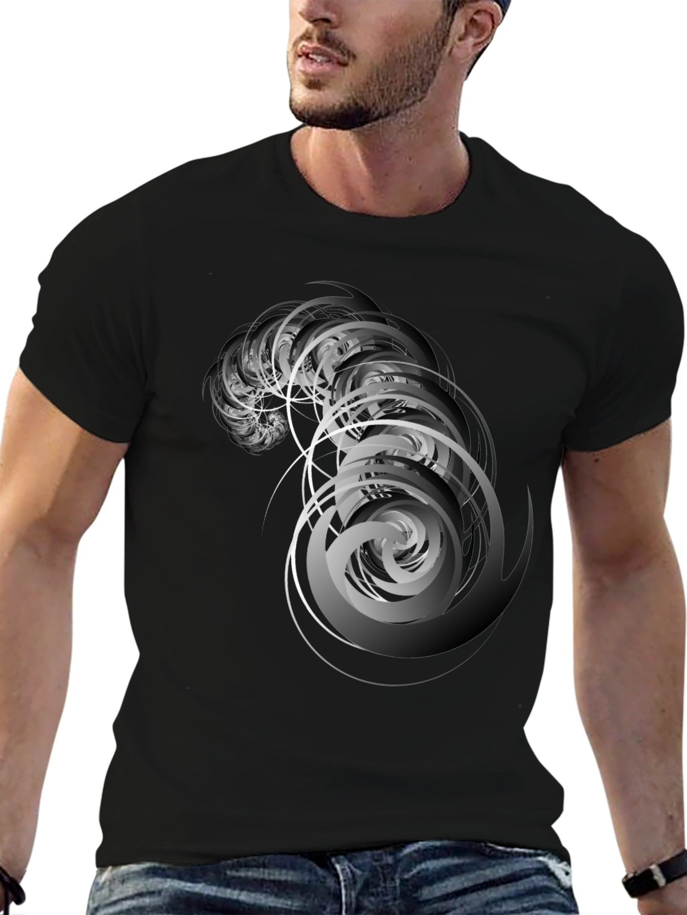 Abstract Swirl Graphic Black T-Shirt