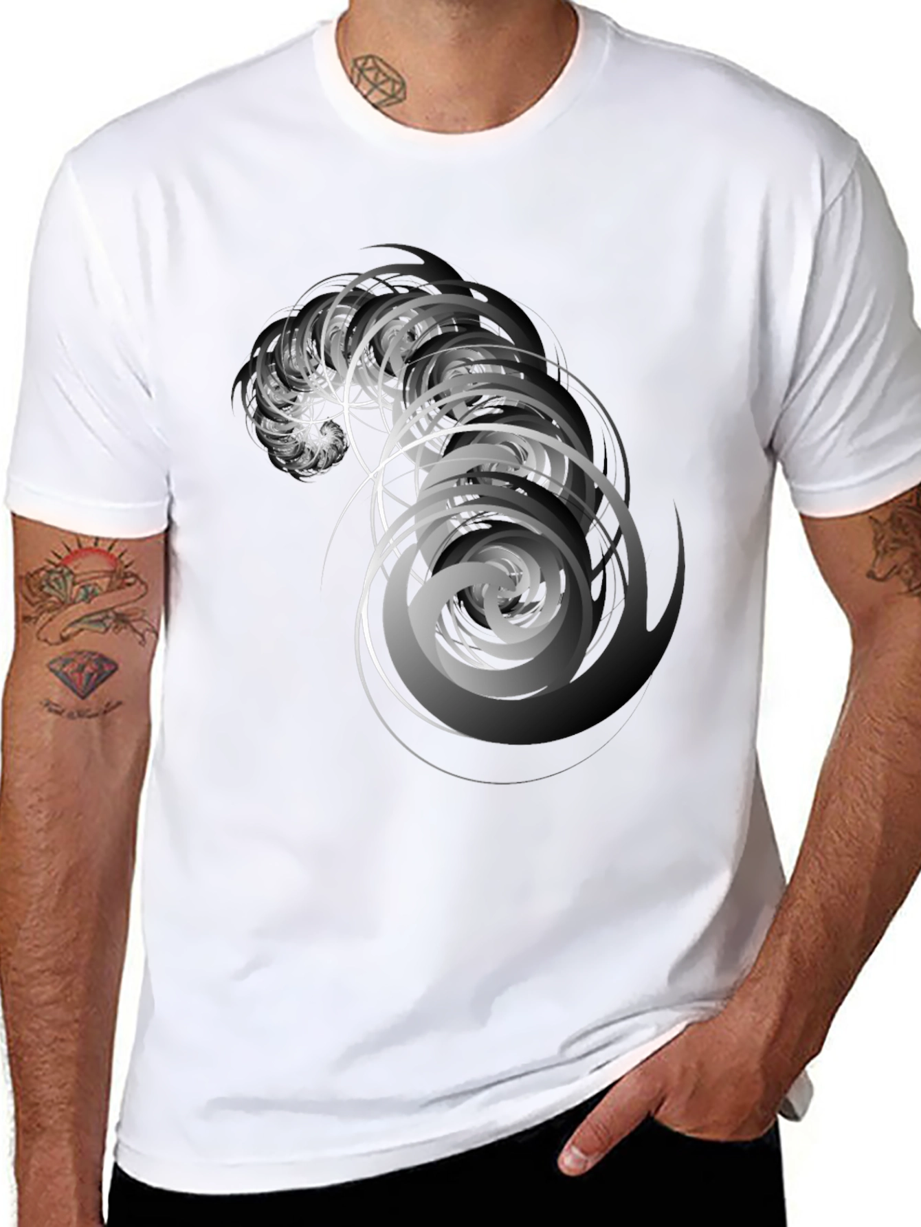 Abstract Swirl Graphic Black T-Shirt