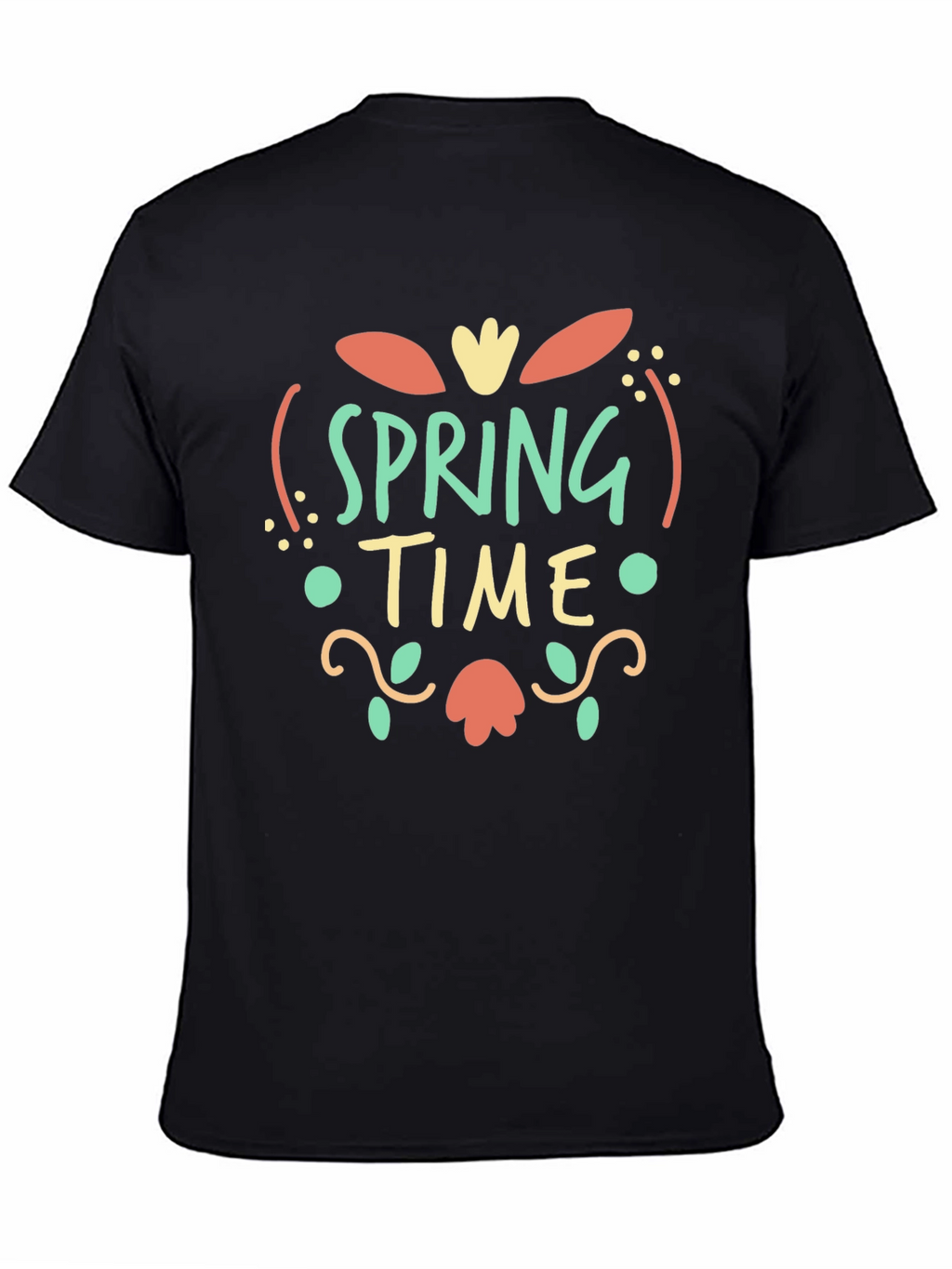 Spring Time Graphic Print Black T-Shirt