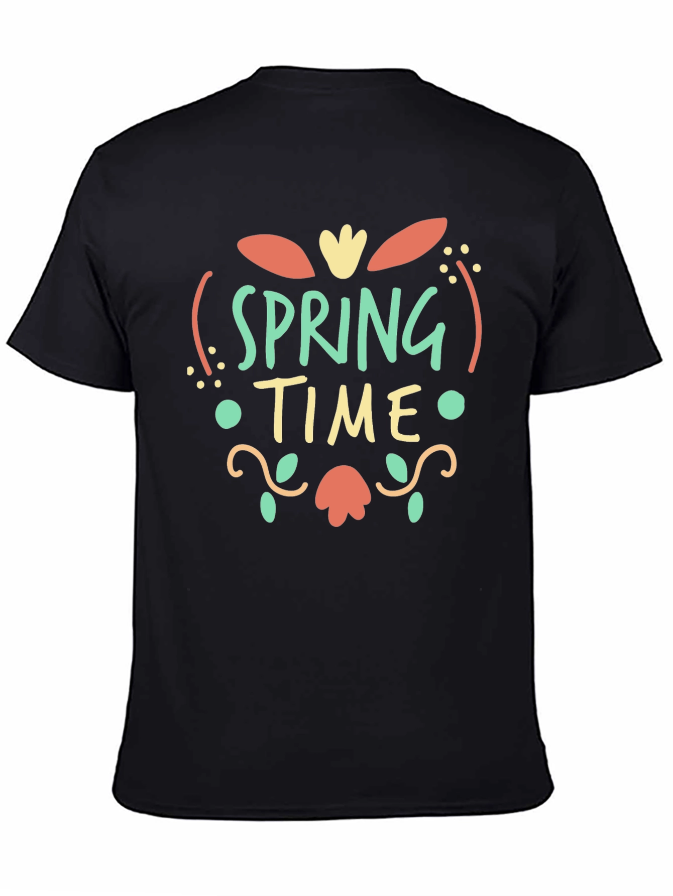 Spring Time Graphic Print Black T-Shirt
